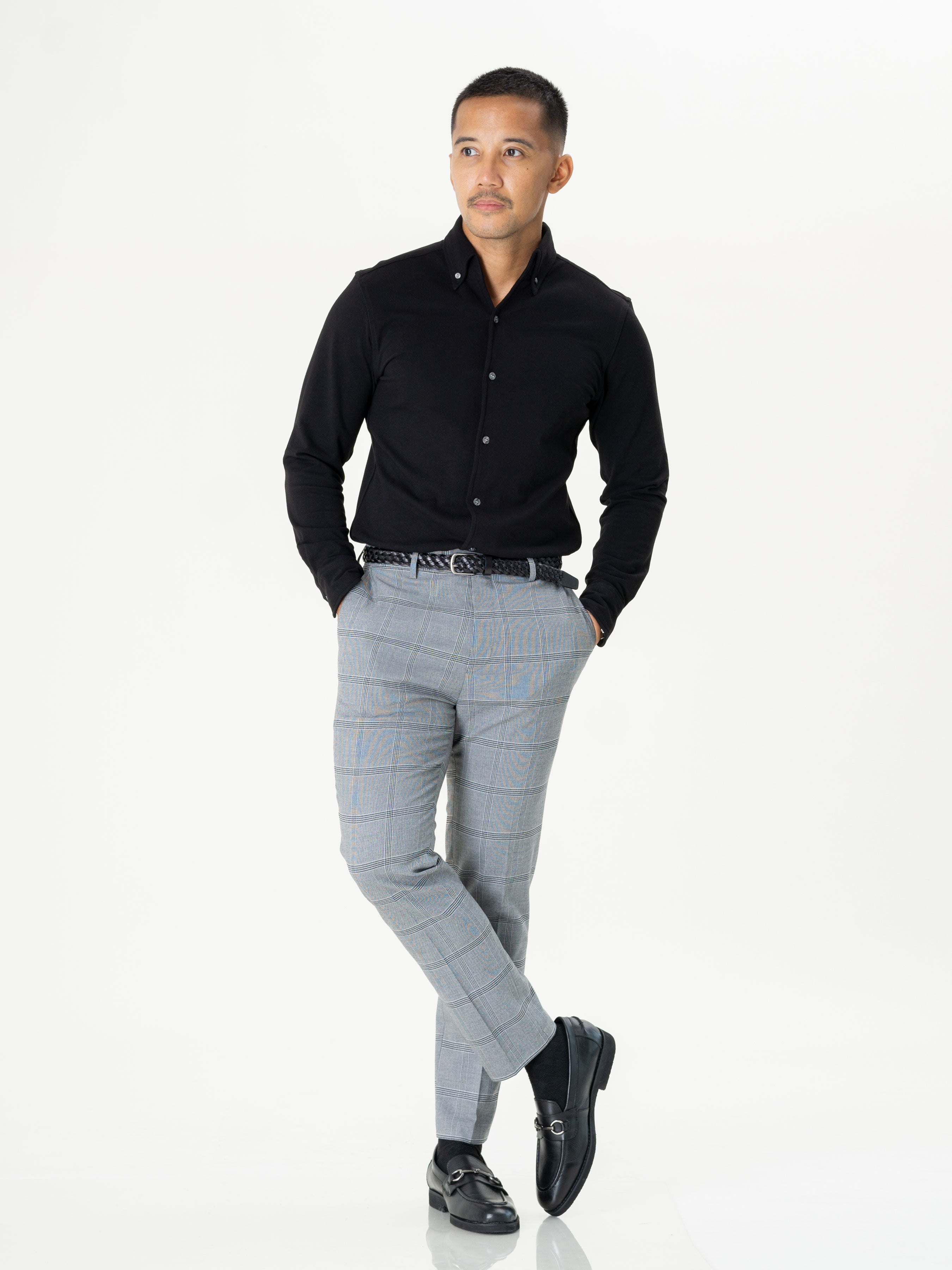 Long Sleeve Polo Shirt - Black Button Down - Zeve Shoes
