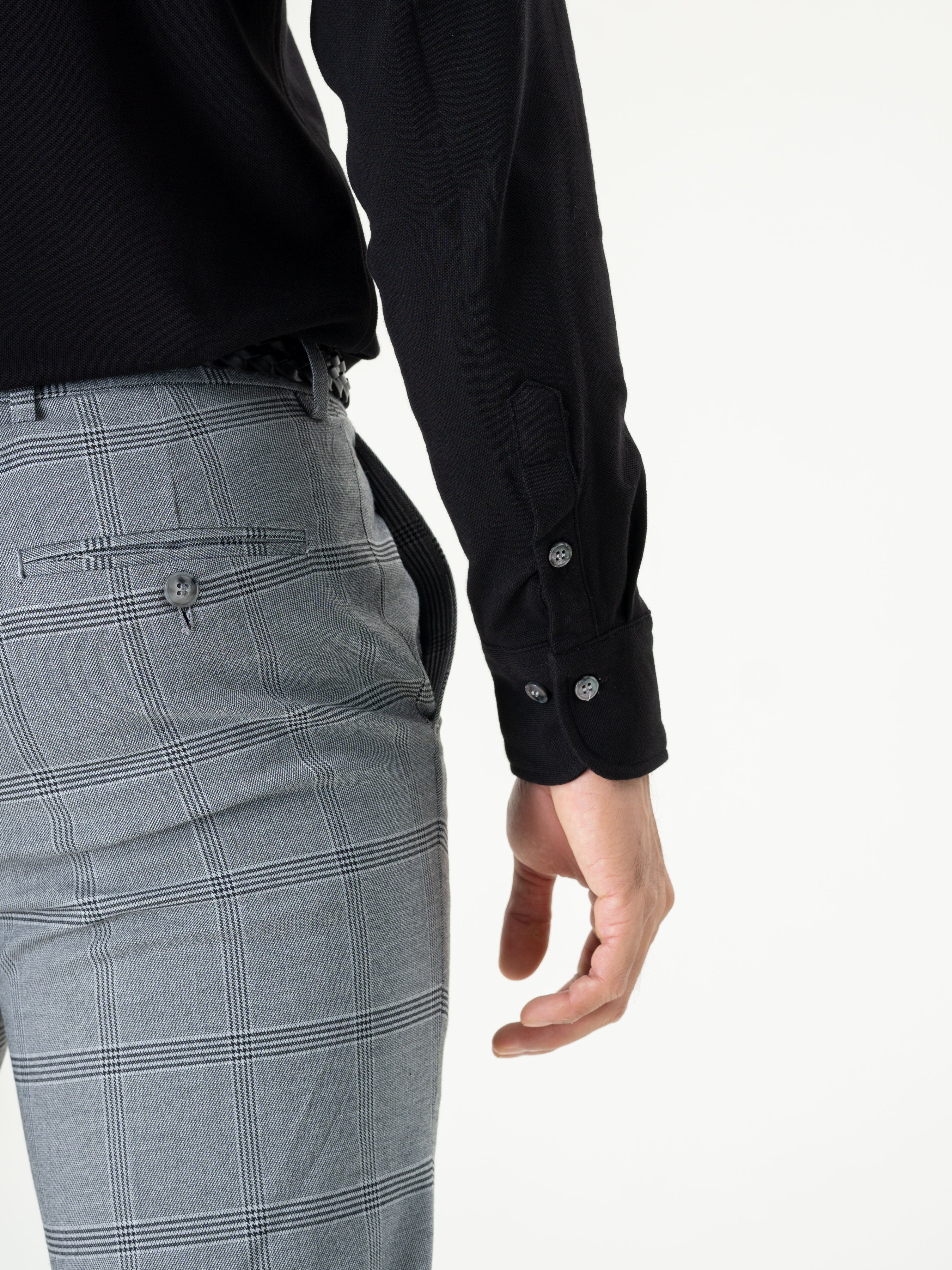 Long Sleeve Polo Shirt - Black Button Down - Zeve Shoes