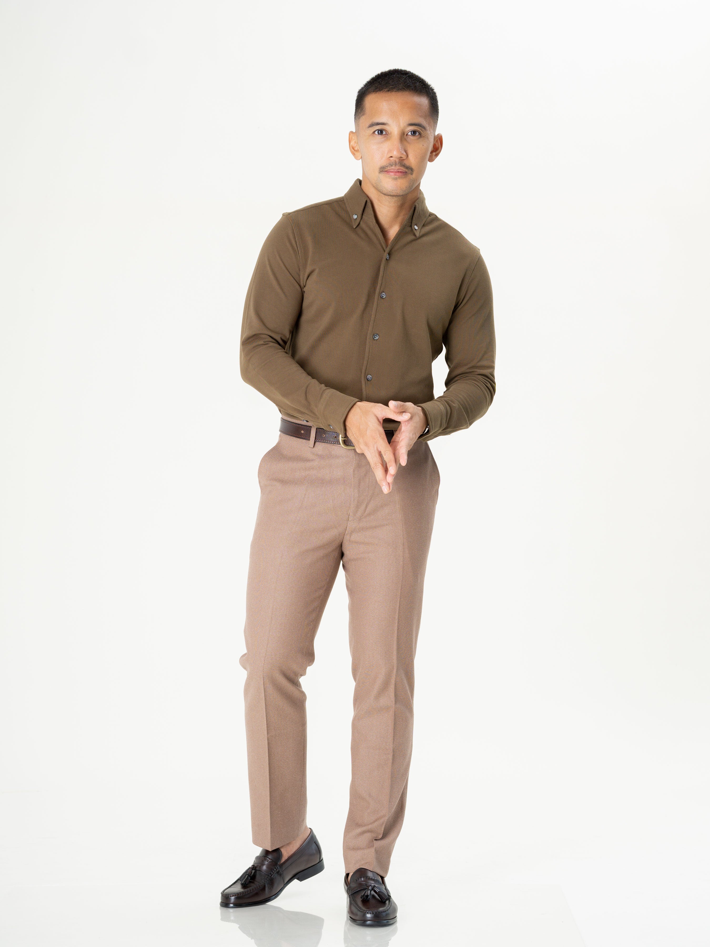 Long Sleeve Polo Shirt - Olive Green Button Down - Zeve Shoes