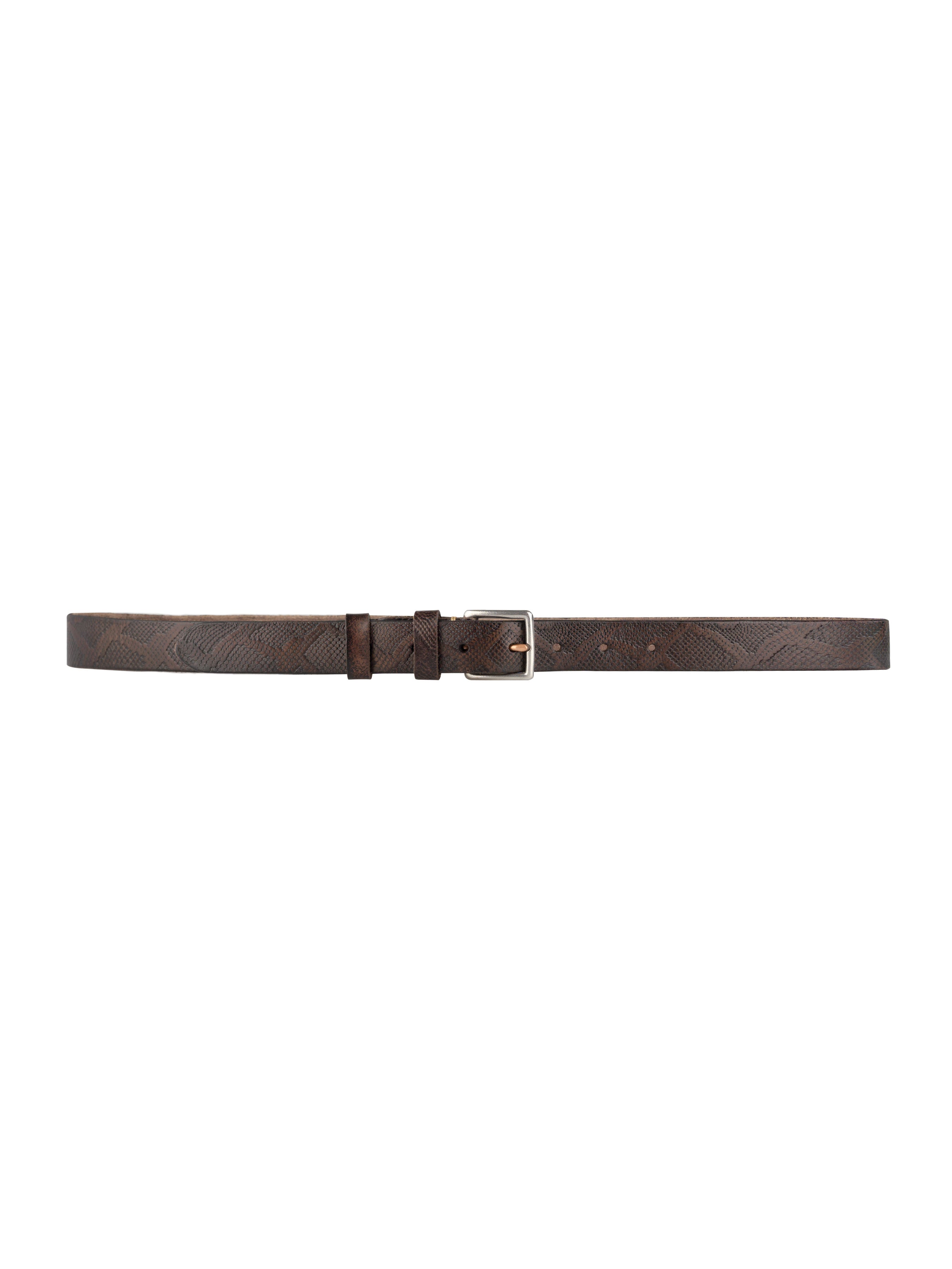 Italian Rustic Phyton Leather Belt with Palladium-toned Buckle - Zeve Shoes