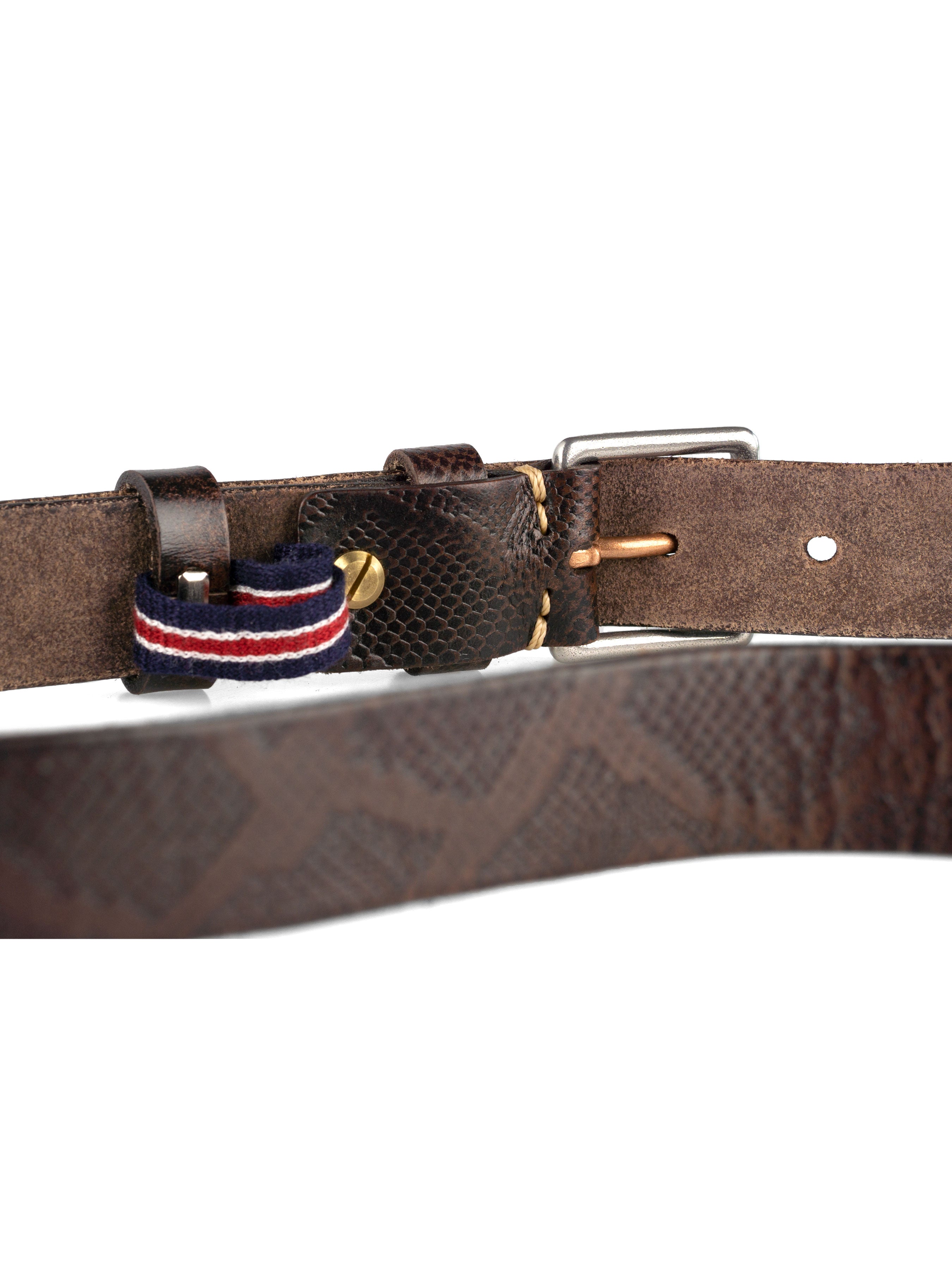 Rustic Phyton Leather Belt with Palladium-toned Buckle - Zeve Shoes