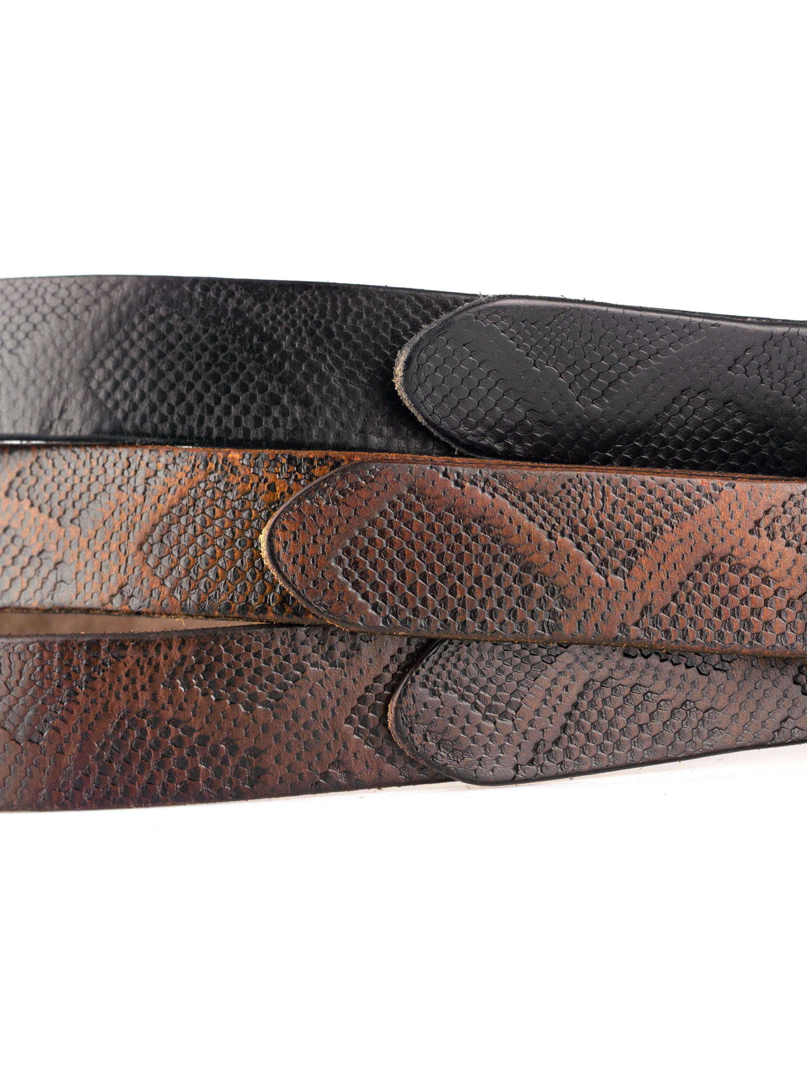 Rustic Phyton Leather Belt with Palladium-toned Buckle - Zeve Shoes
