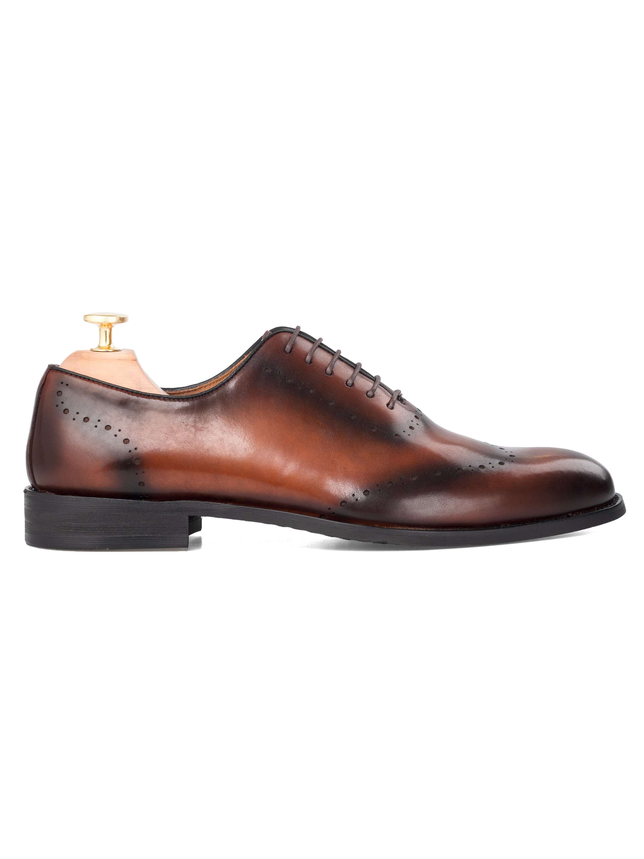 Wholecut Oxford Wingtip - Duo-Tone Cognac Tan Lace up (Hand Painted Patina)