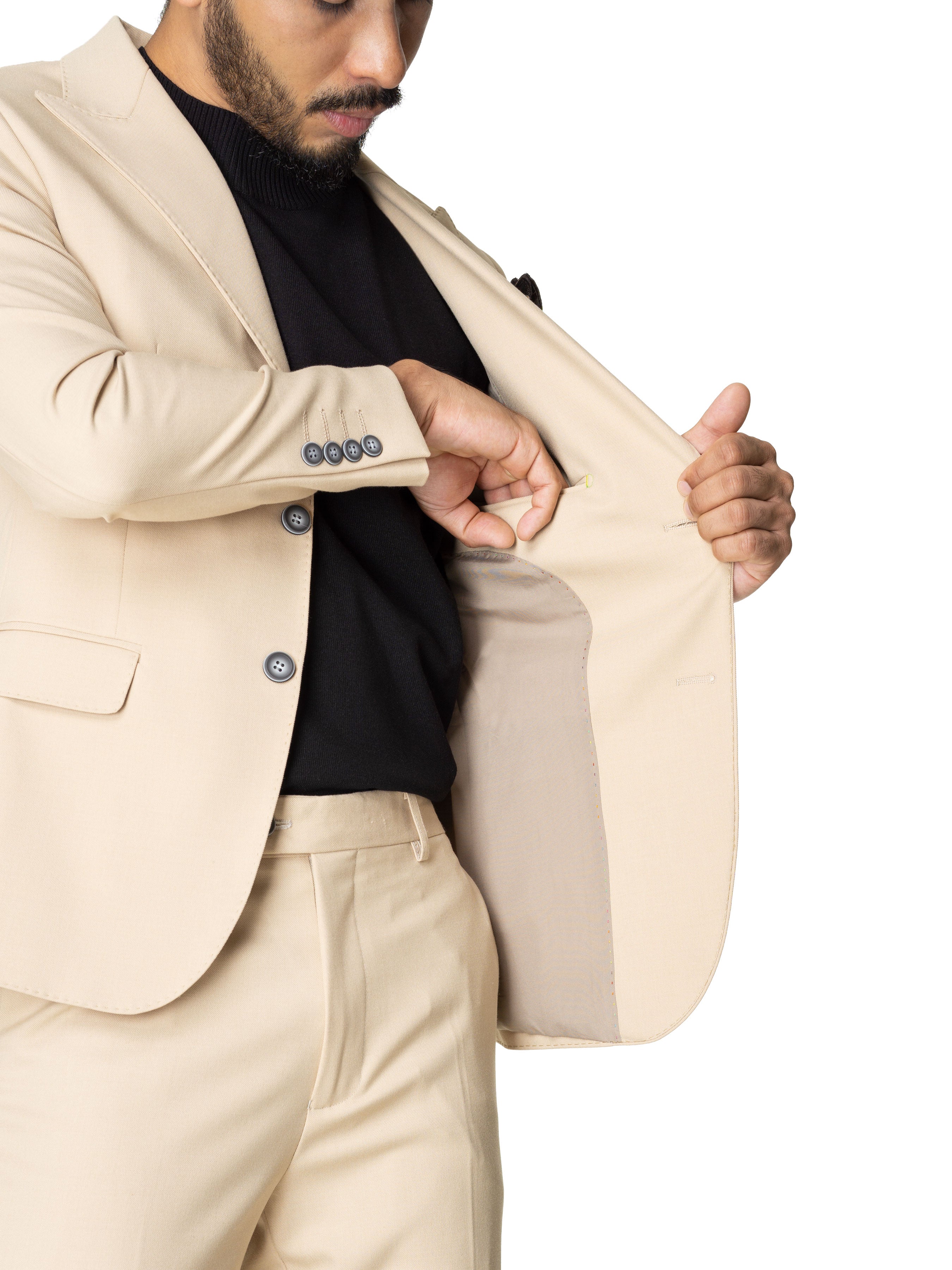 Single Breasted Suit Blazer - Beige Plain (Peak Lapel) - Zeve Shoes