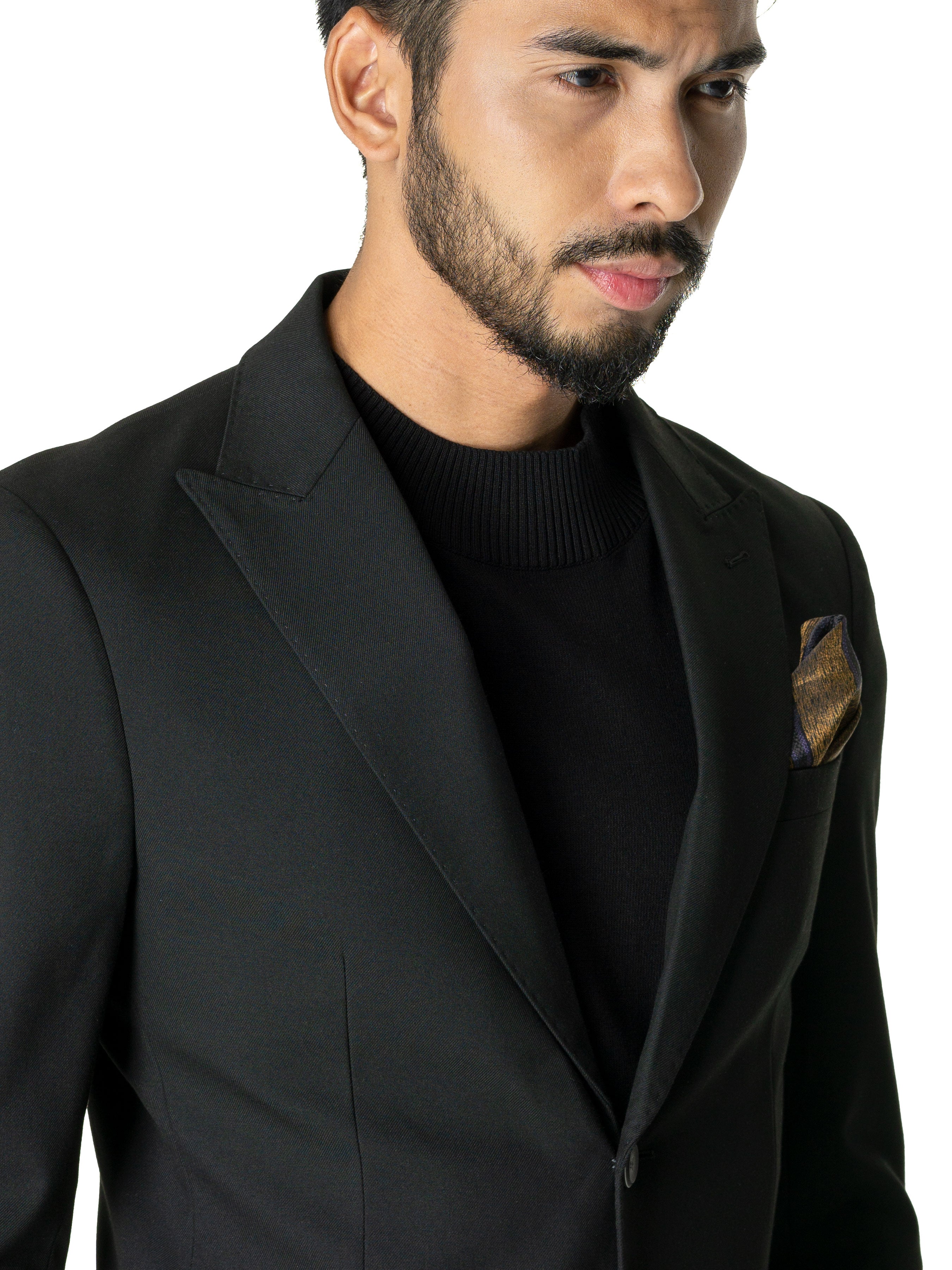 Single Breasted Suit Blazer - Black Plain (Peak Lapel) - Zeve Shoes