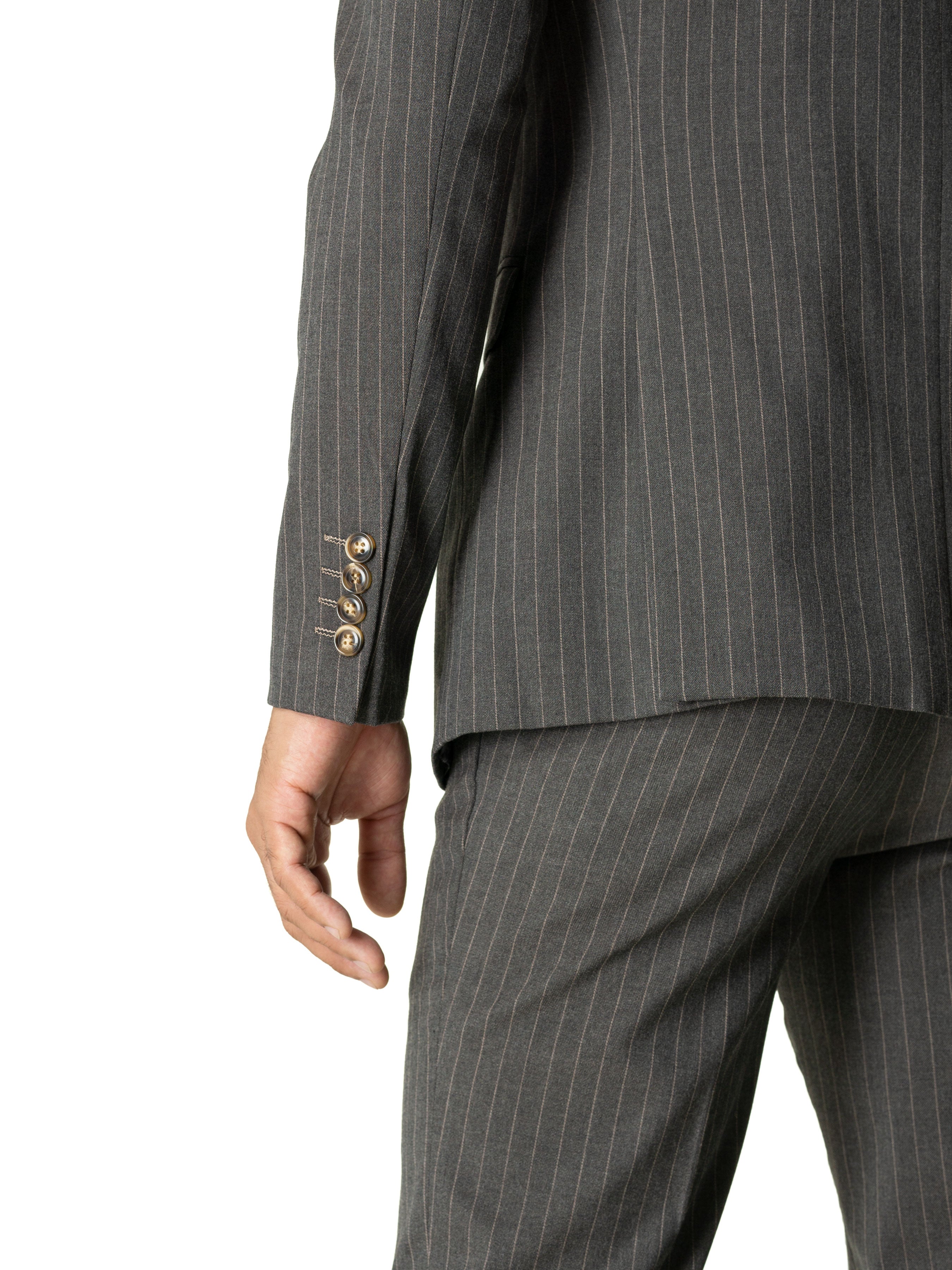Single Breasted Suit Blazer - Dark Grey Stripes (Peak Lapel) - Zeve Shoes