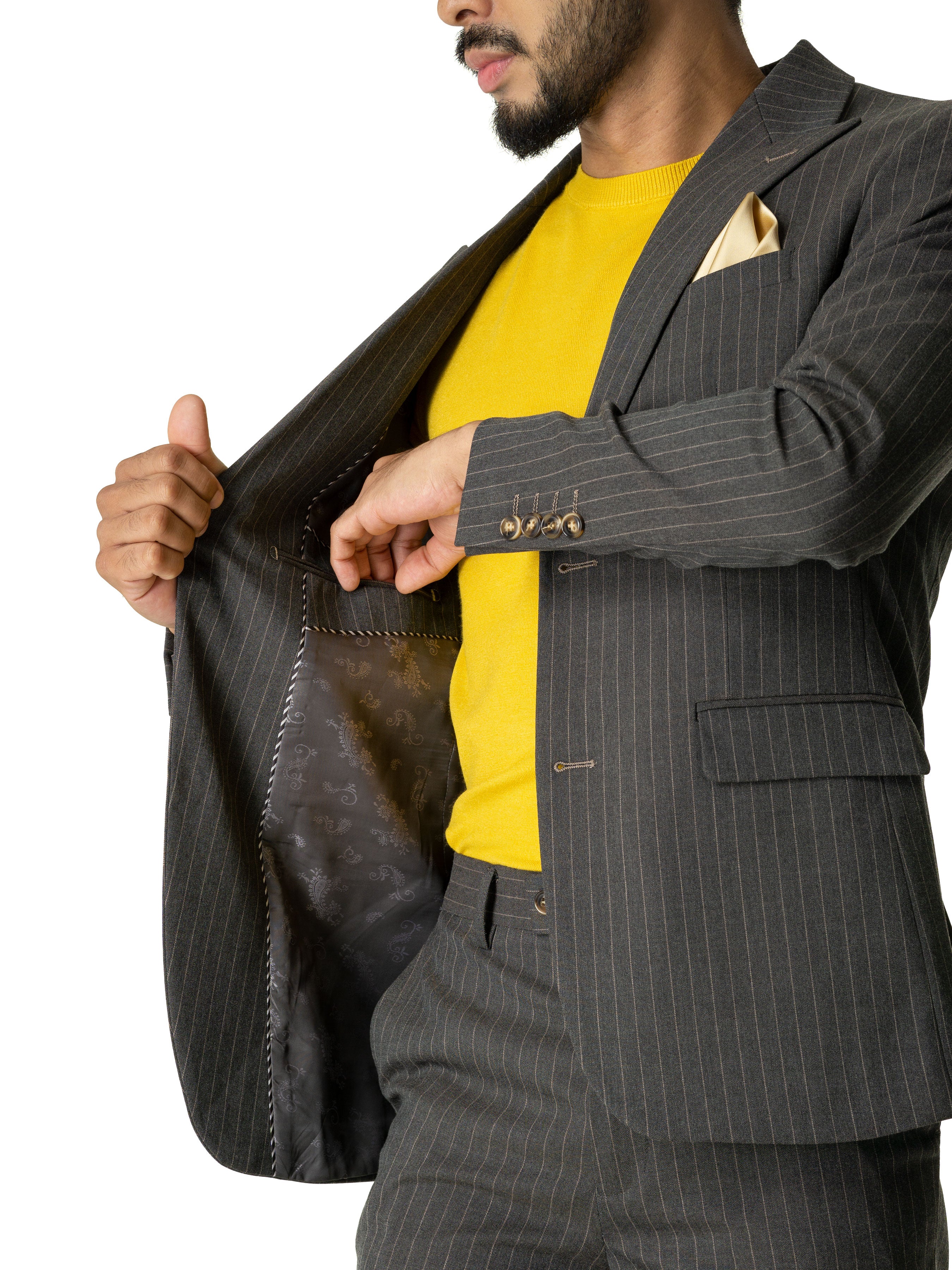 Single Breasted Suit Blazer - Dark Grey Stripes (Peak Lapel) - Zeve Shoes