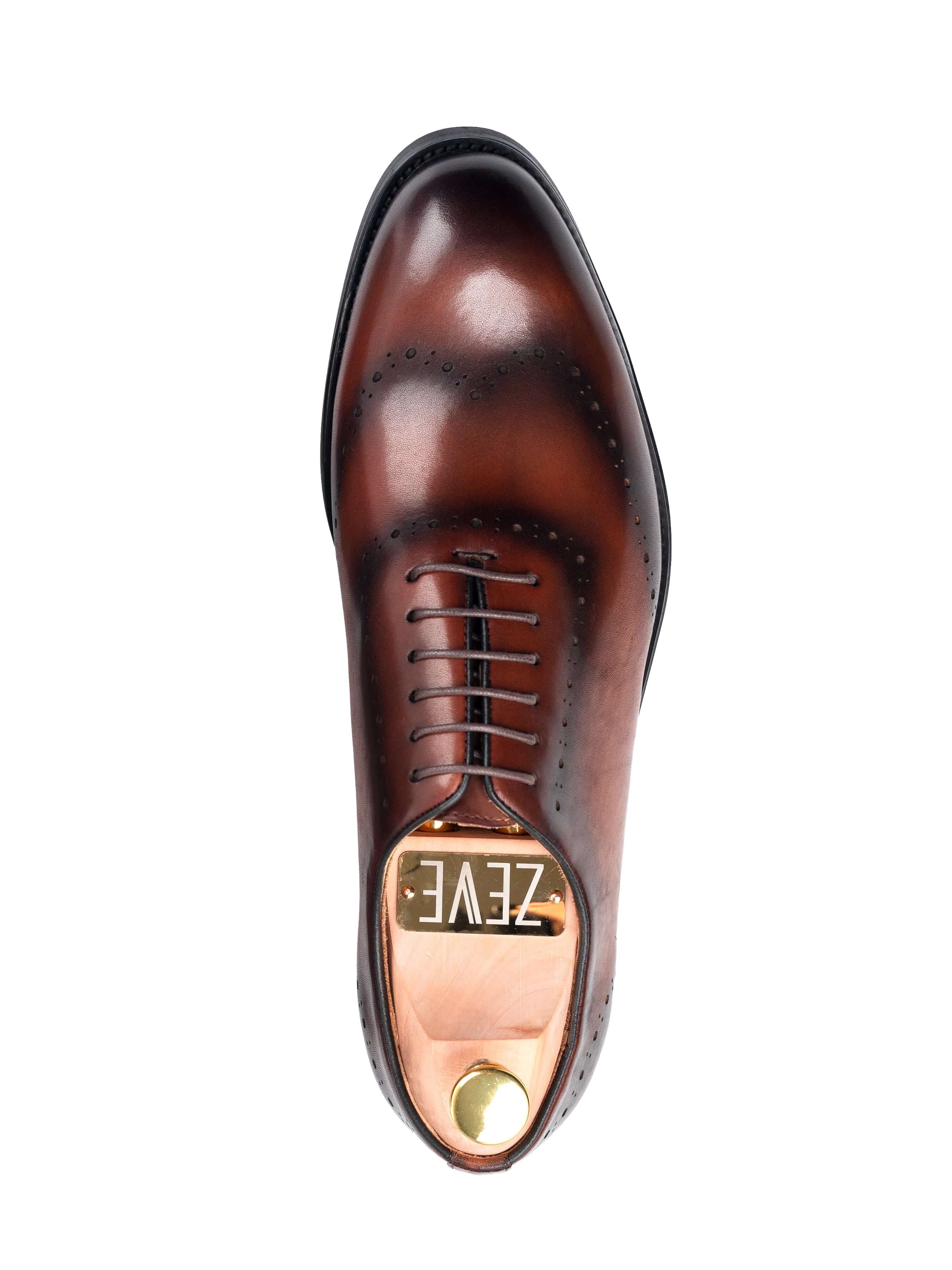 Wholecut Oxford Wingtip - Duo-Tone Cognac Tan Lace up (Hand Painted Patina)