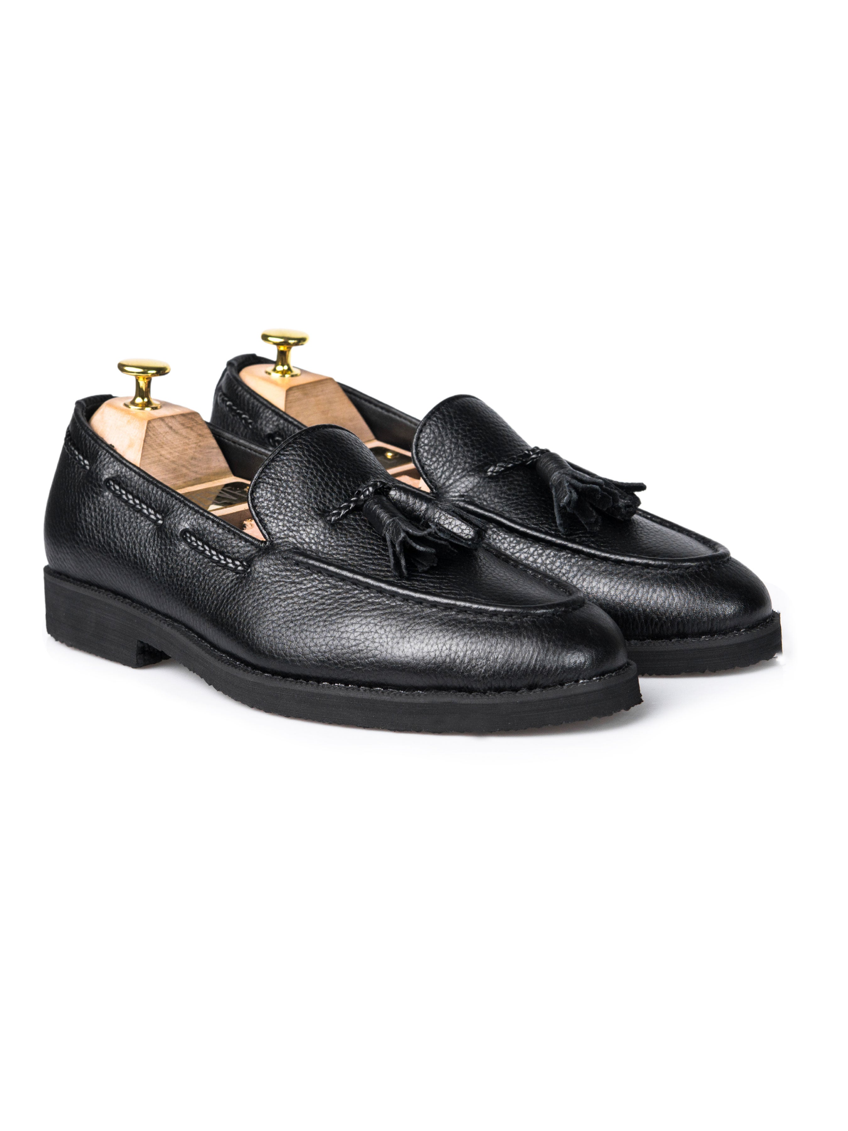 Tassel Loafer - Black Pebble Grain Leather (Crepe Sole) - Zeve Shoes