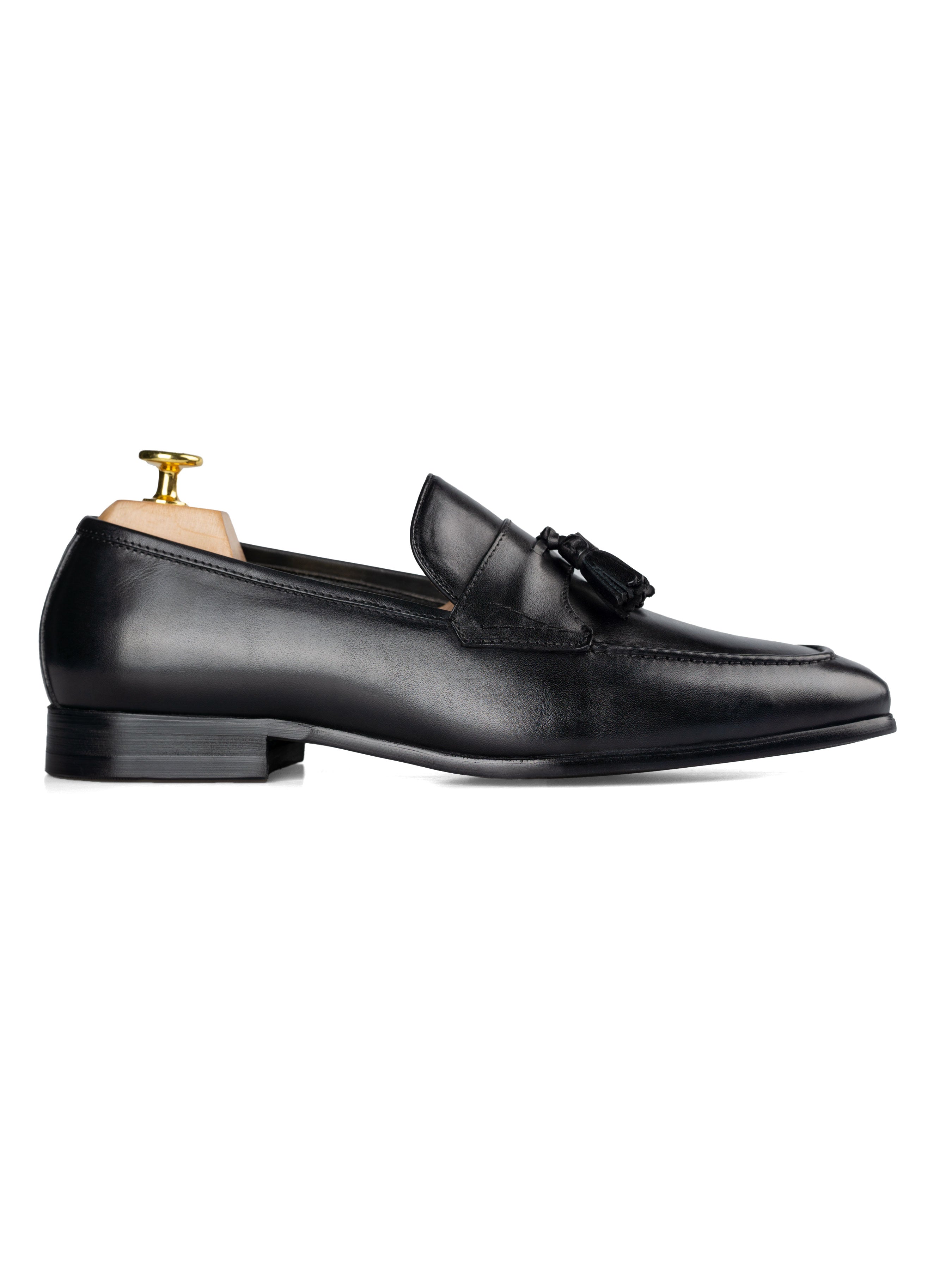 Tassel Loafer Wing Strap - Solid Black - Zeve Shoes