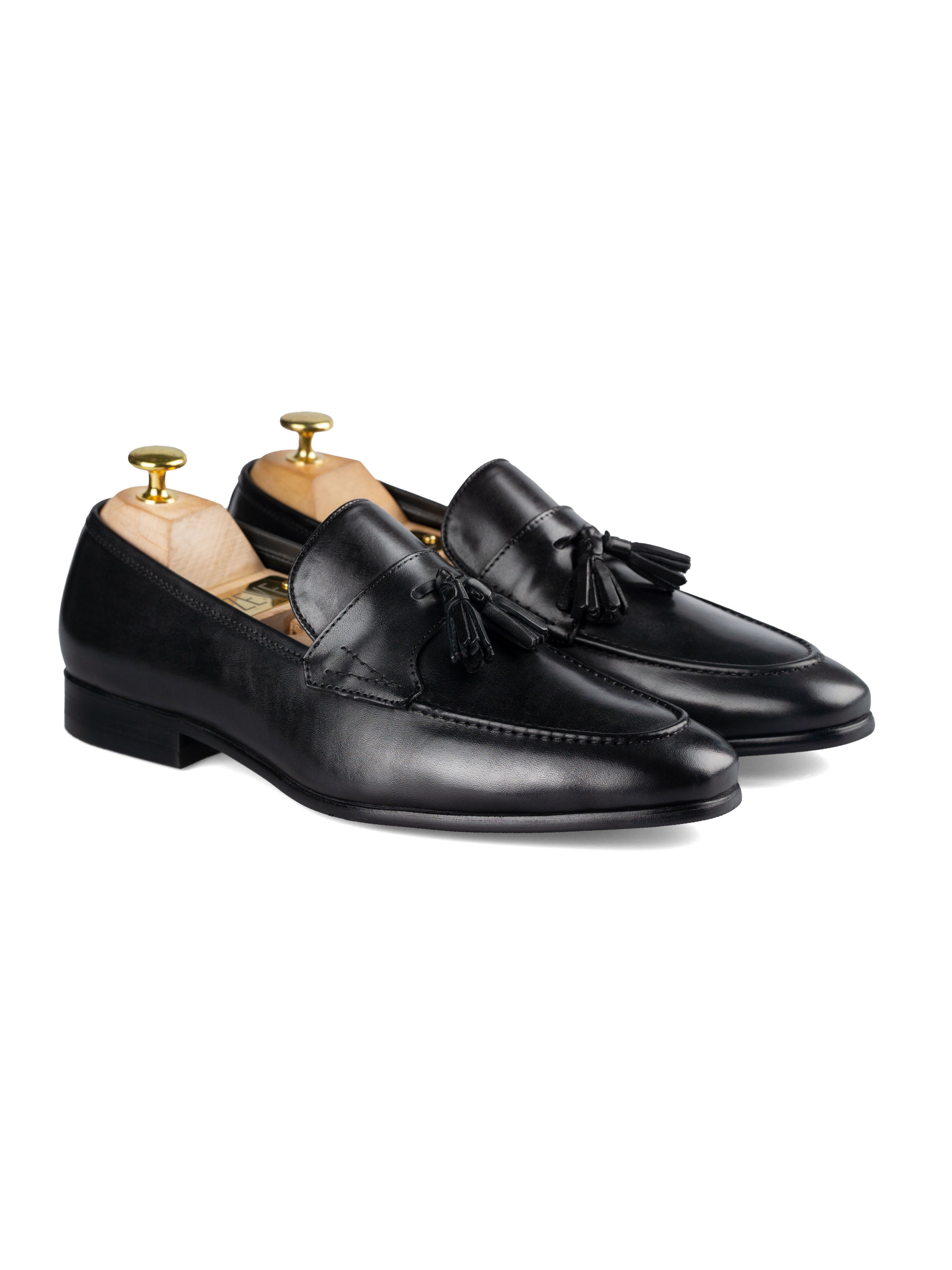Tassel Loafer Wing Strap - Solid Black - Zeve Shoes