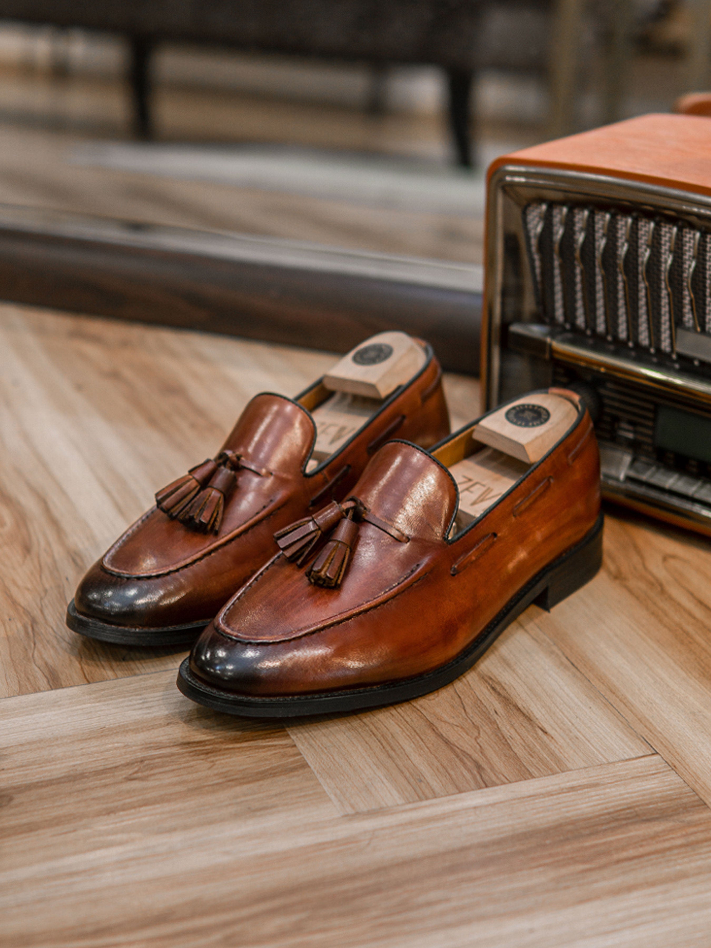 Tassel Loafer - Cognac Tan (Hand Painted Patina) - Zeve Shoes