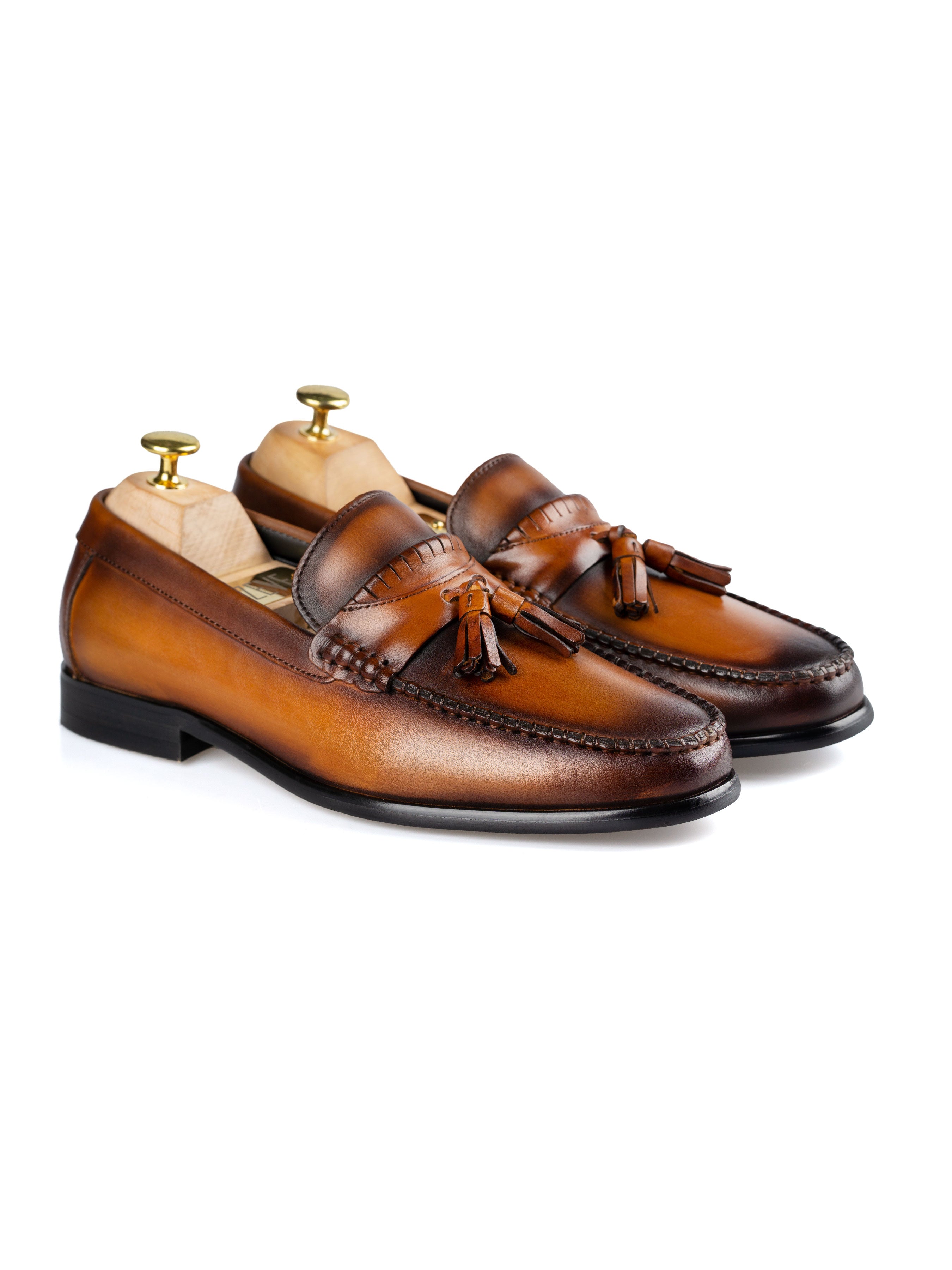 Tassel Moccasin Loafer - Cognac Tan (Hand Painted Patina) - Zeve Shoes