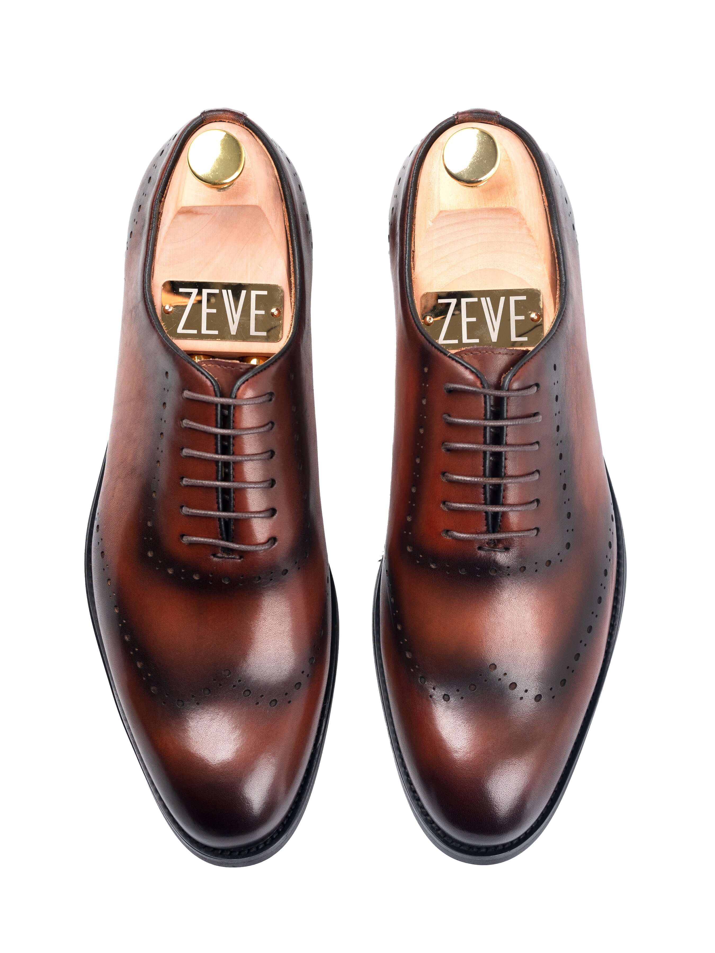 Wholecut Oxford Wingtip - Duo-Tone Cognac Tan Lace up (Hand Painted Patina)