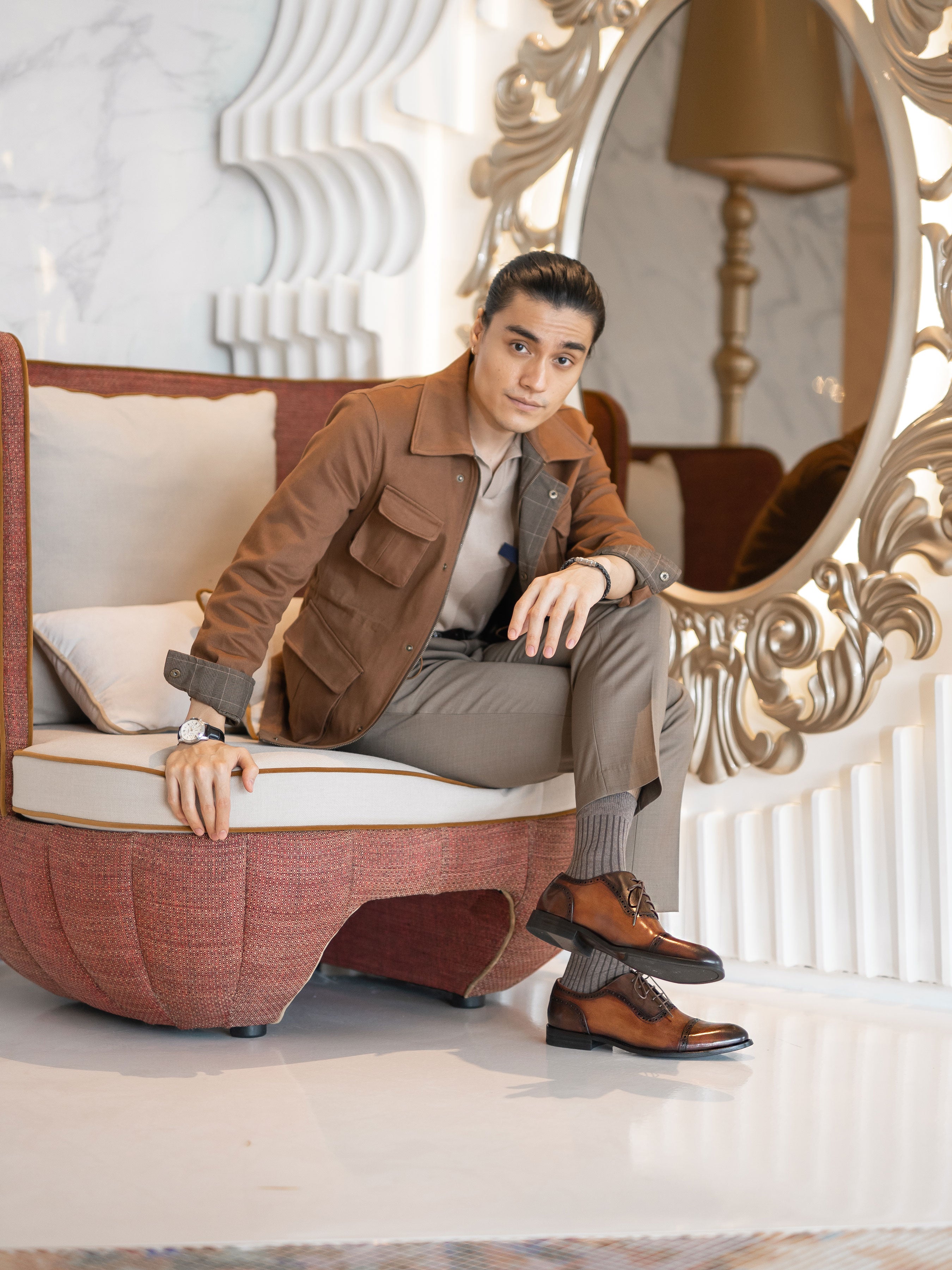 Oxford Cap Toe Adelaide - Duo-Tone Cognac Tan Lace Up (Hand Painted Patina) - Zeve Shoes