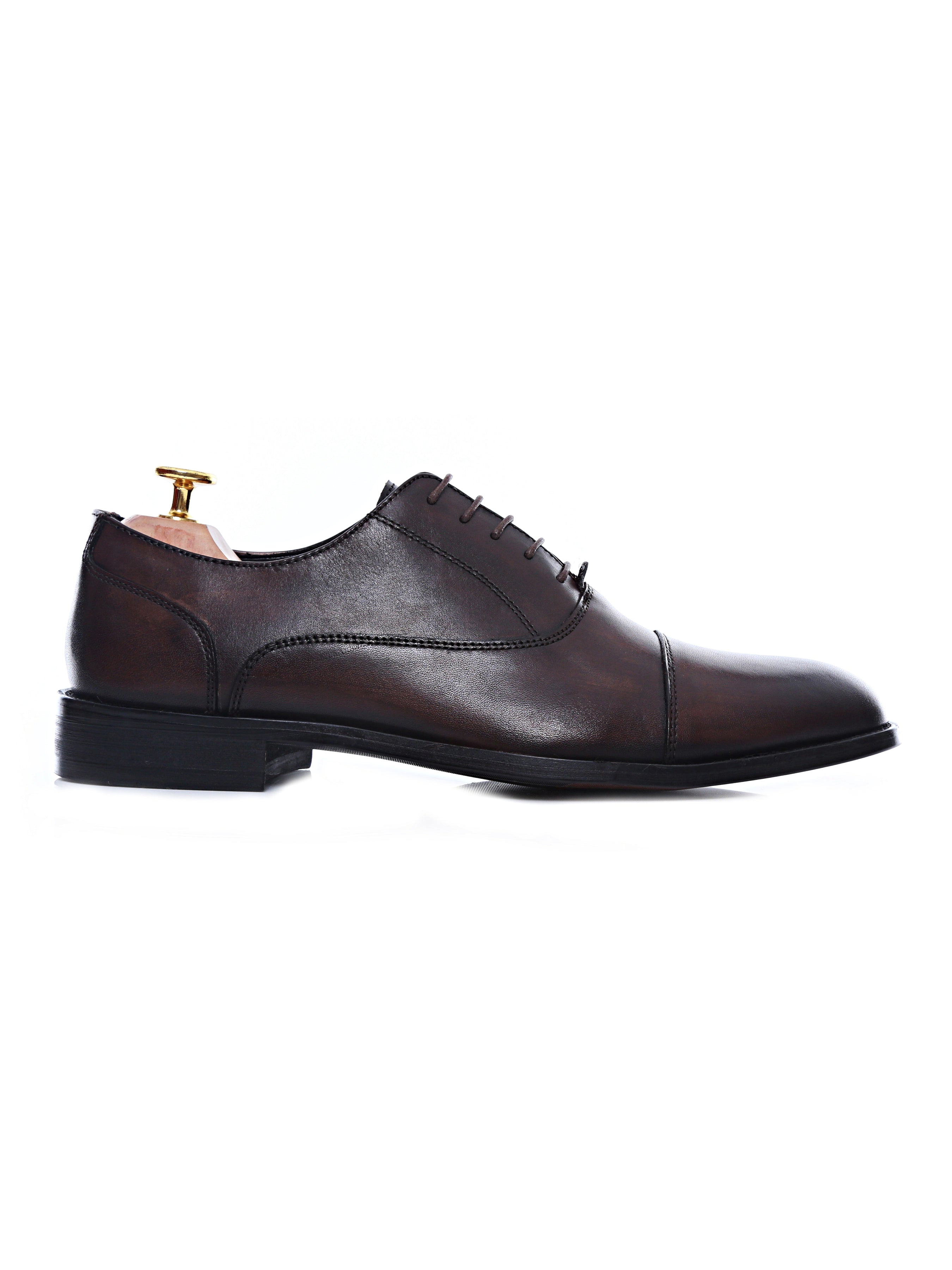Oxford Cap Toe - Dark Brown Lace Up (Hand Painted Patina) - Zeve Shoes