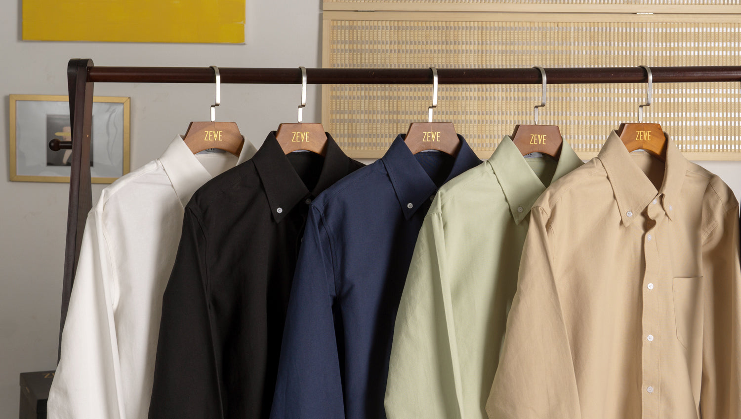 Variety of colourful formal shirt such as black, white, green, khakis, and more for display