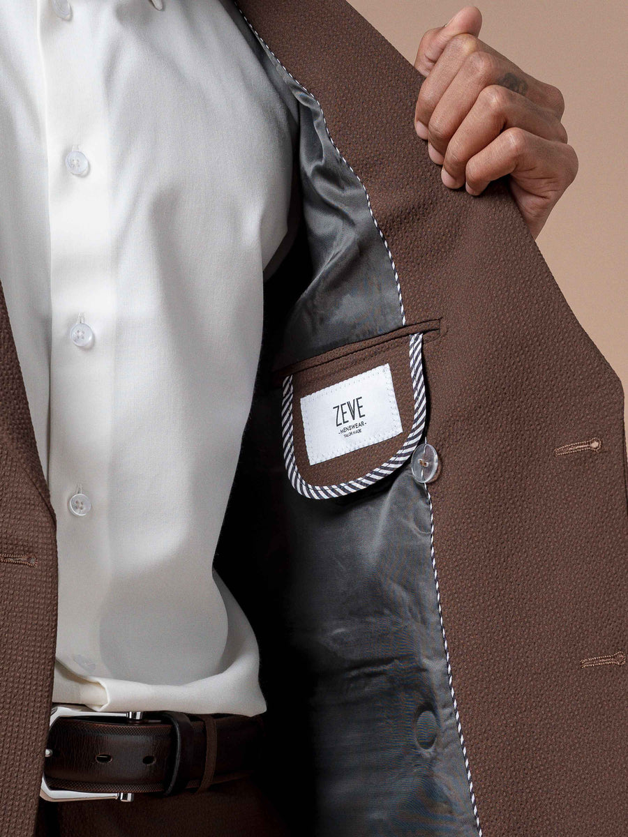 10DoubleBreastedSuitBlazerSeersuckerCoffeePlain_PeakLapel - Zeve