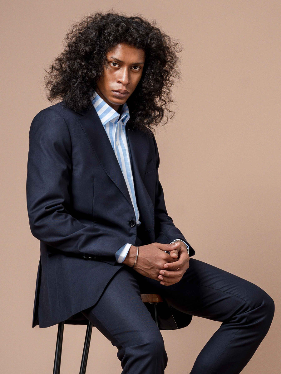 3SingleBreastedSuitBlazerDarkBluePlain_NotchLapel - Zeve