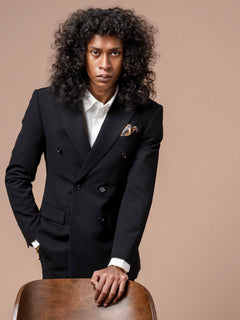 4DoubleBreastedSuitBlazerSeersuckerBlackPlain_PeakLapel - Zeve