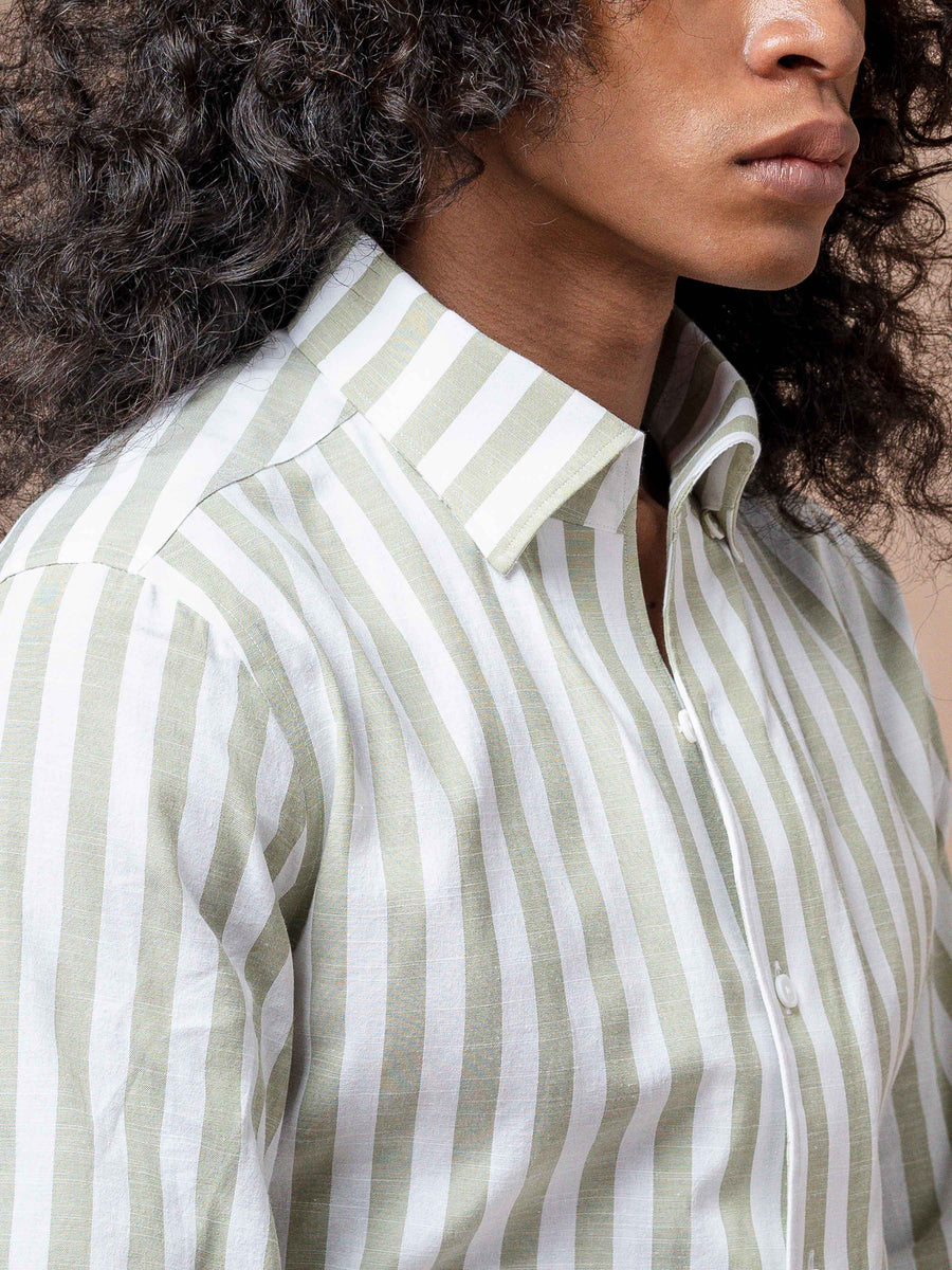 5EmanuelStripedShirtGreenWindsorCollar - Zeve