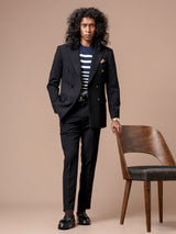 7DoubleBreastedSuitBlazerSeersuckerBlackPlain_PeakLapel - Zeve