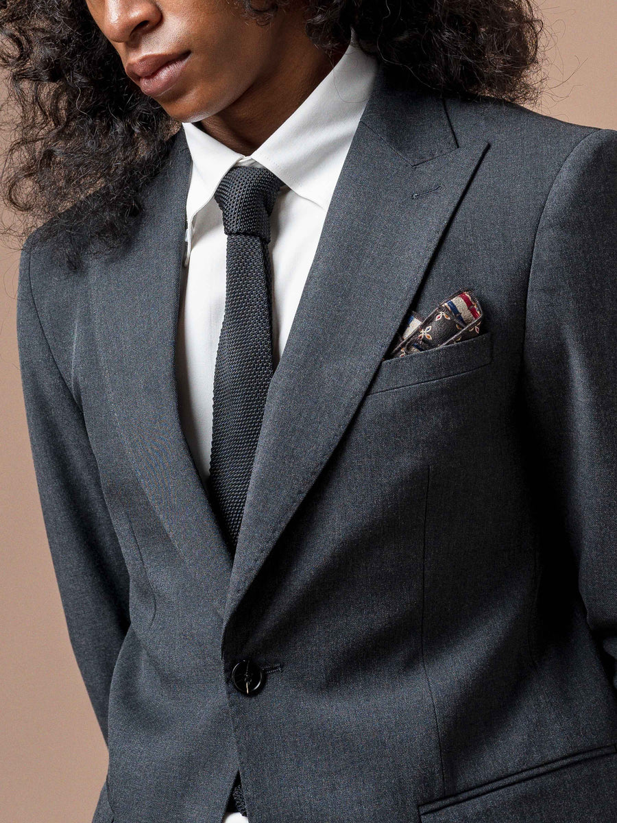 7SingleBreastedSuitBlazerDarkGreyPlain_NotchLapel - Zeve