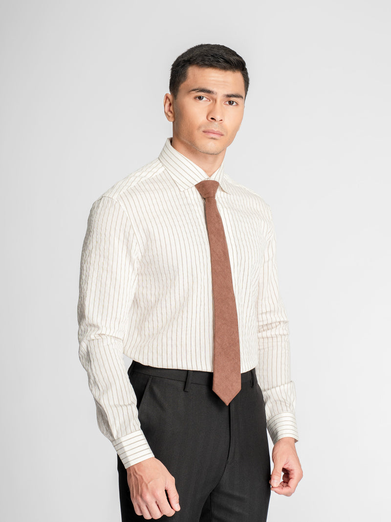 Aldo Stripe Shirt - Off White Grey Line (One-Piece Collar)