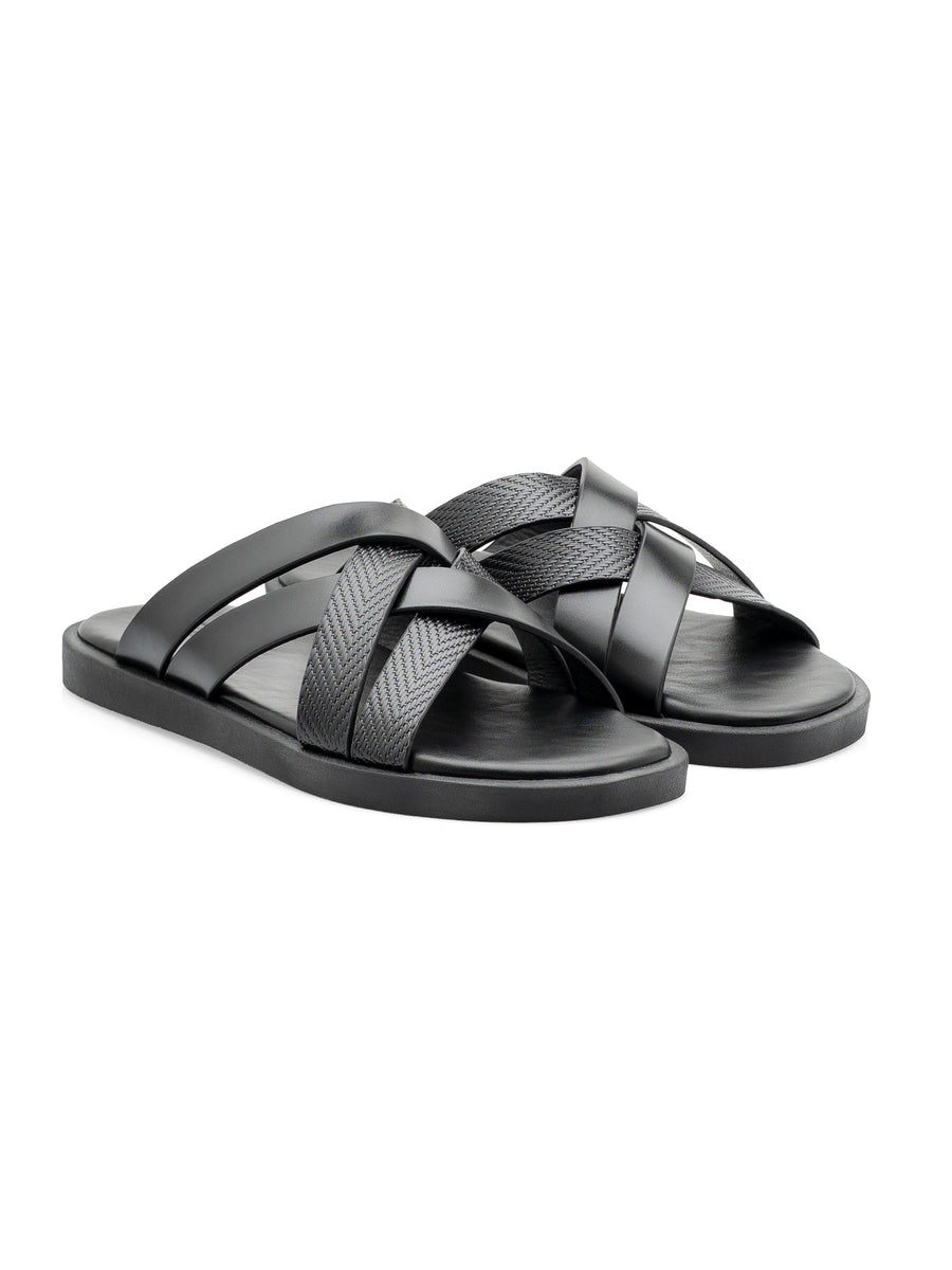AlunSandalSolidBlackFront - Zeve