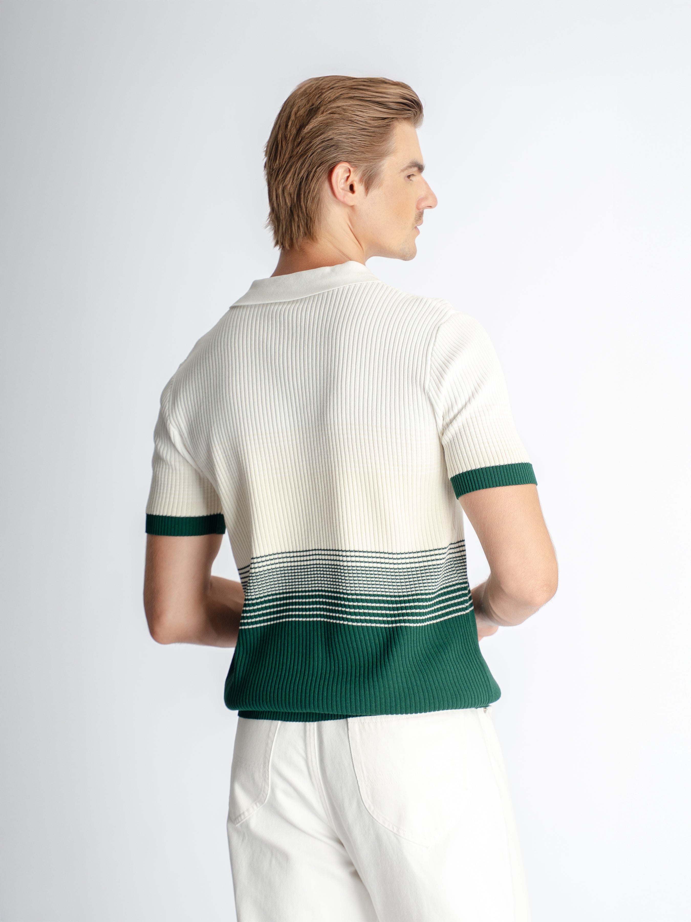 Arlo Striped Polo Tee - Green Quarter-Zip