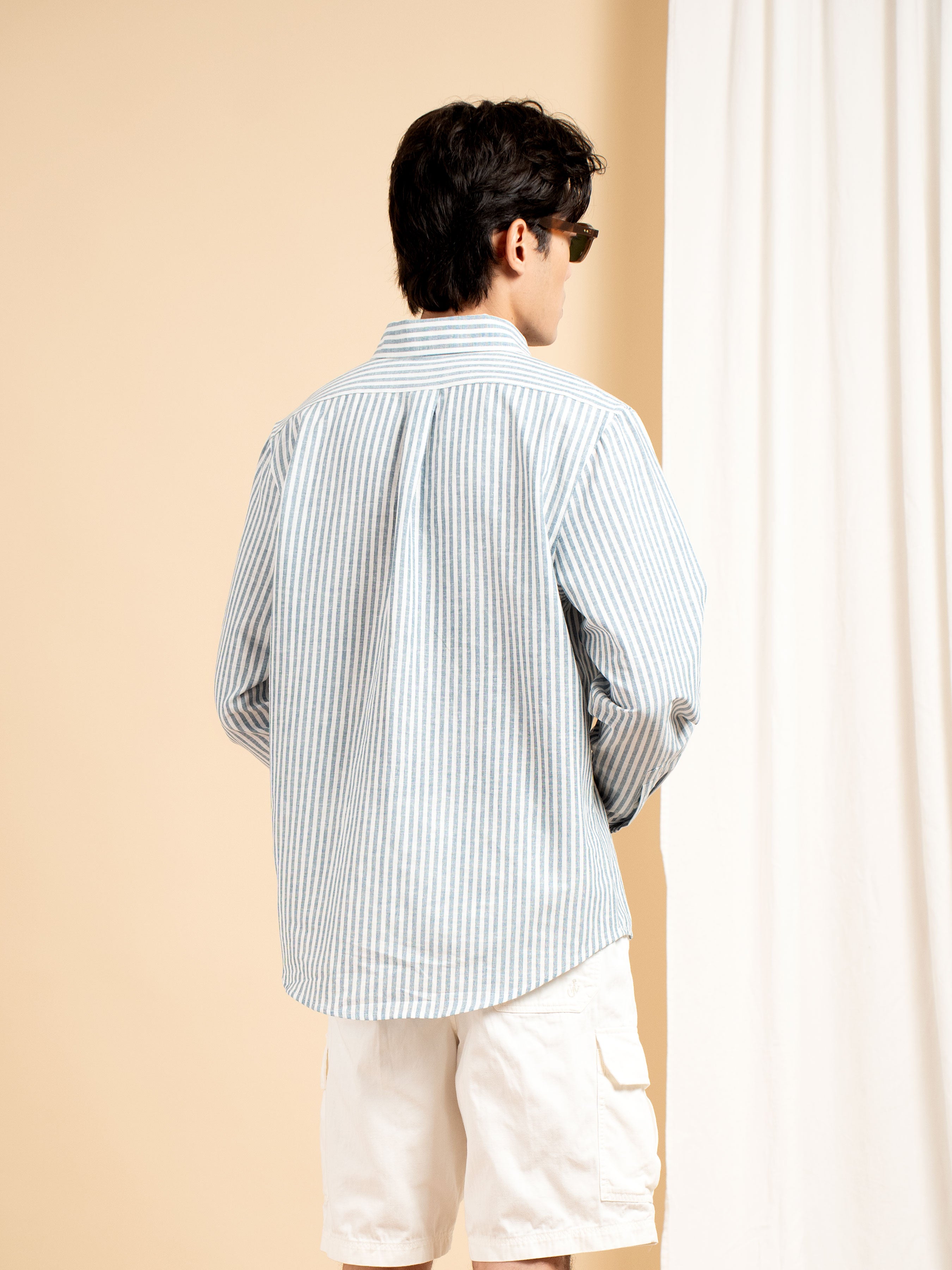 Armand Linen Shirt - White Blue Line (Stripe)