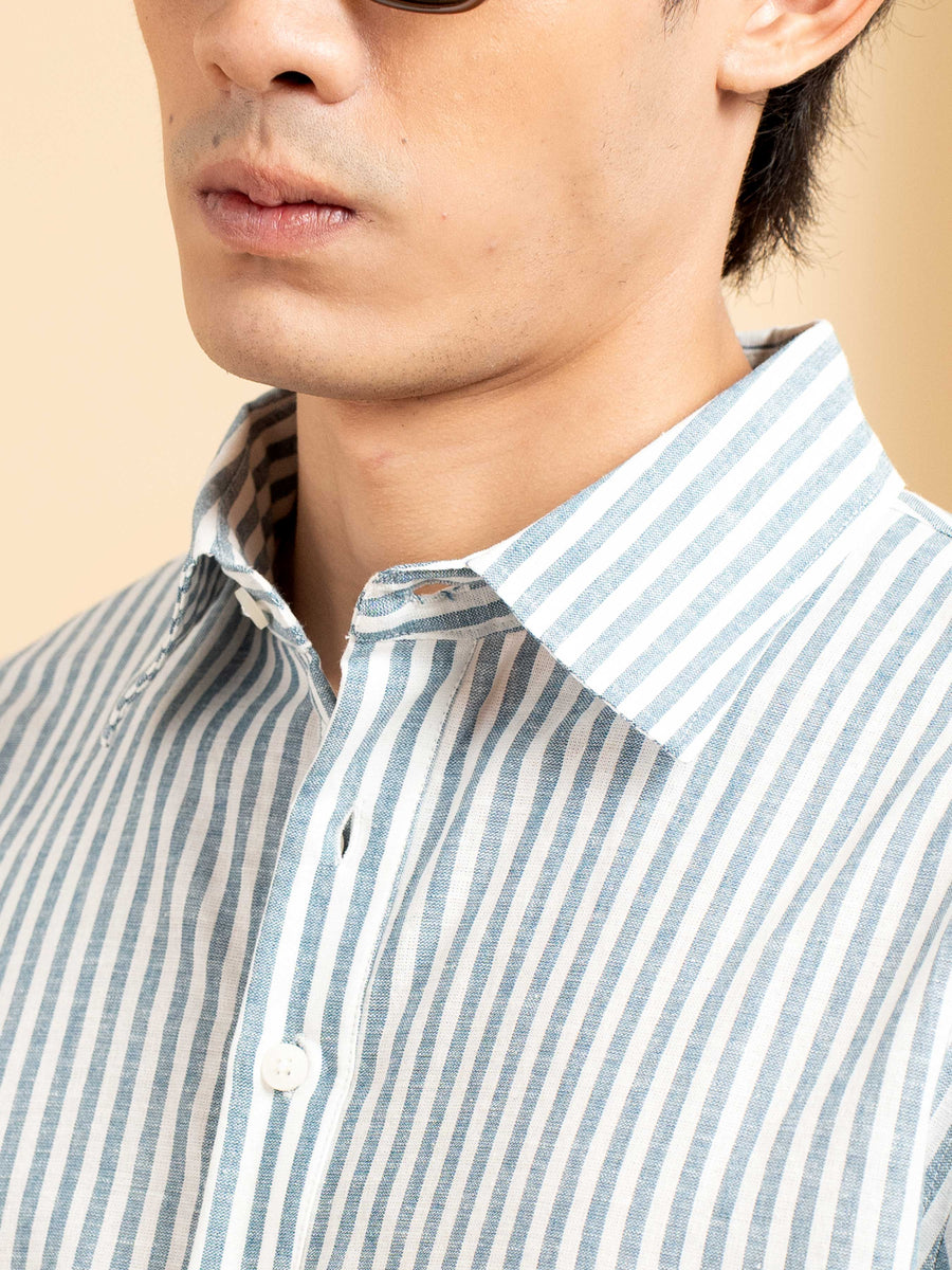 Armand Linen Shirt - White Blue Line (Stripe)