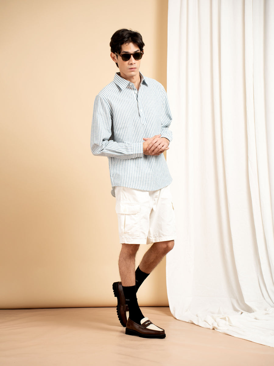 Armand Linen Shirt - White Blue Line (Stripe)
