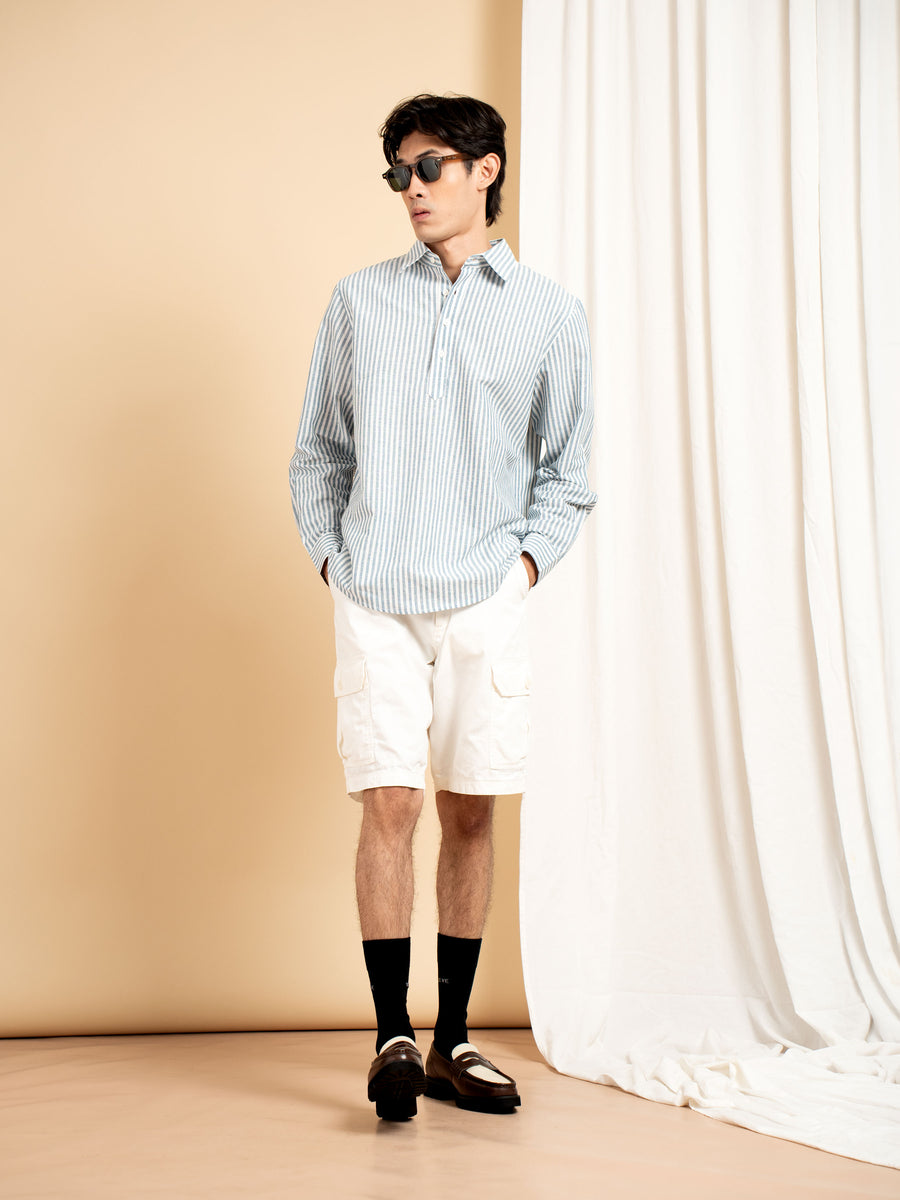 Armand Linen Shirt - White Blue Line (Stripe)