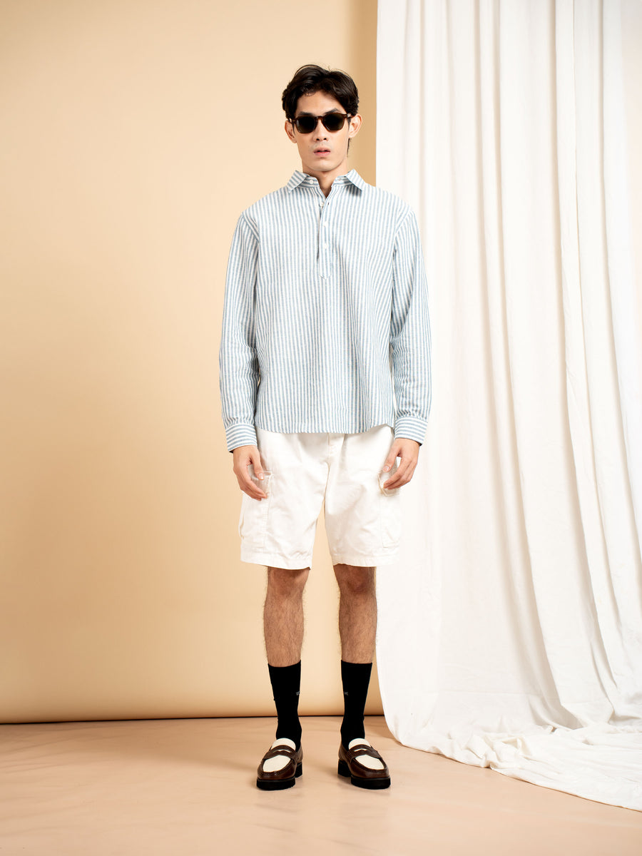 Armand Linen Shirt - White Blue Line (Stripe)