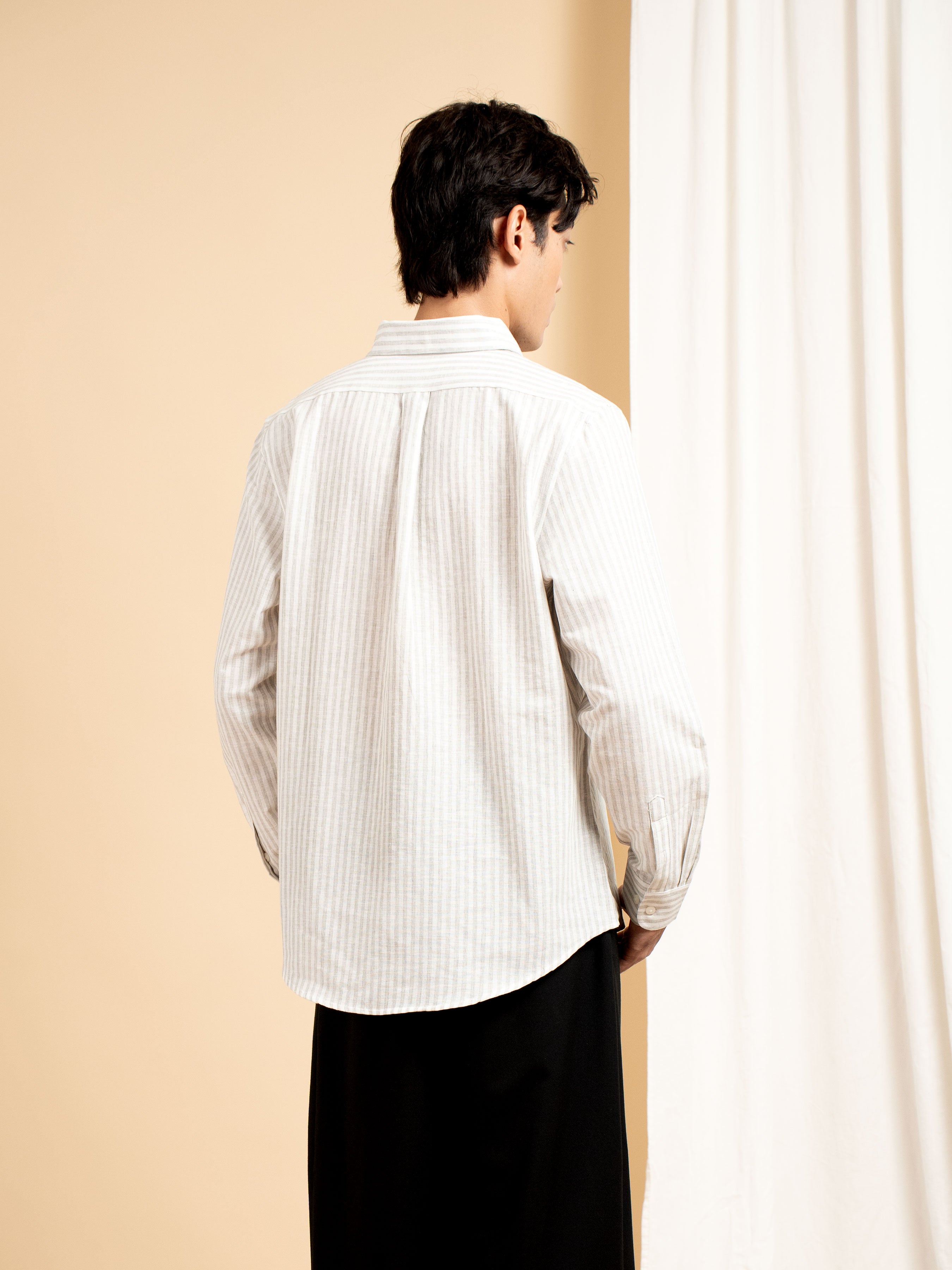 Armand Linen Shirt - White Grey Line (Stripe)