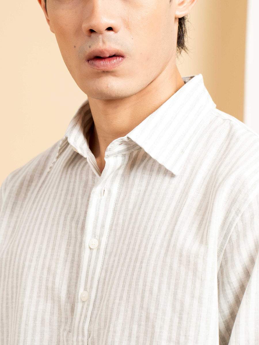 Armand Linen Shirt - White Grey Line (Stripe)