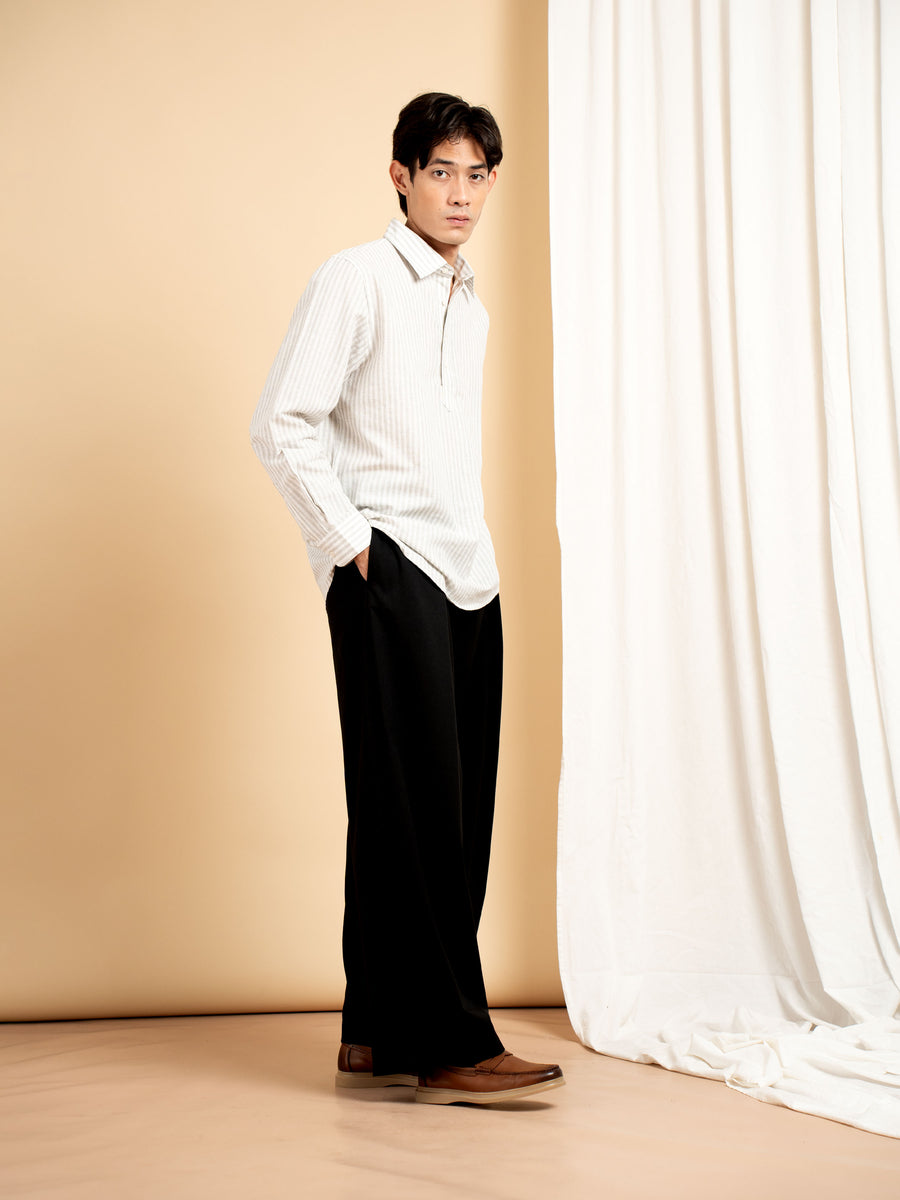 Armand Linen Shirt - White Grey Line (Stripe)