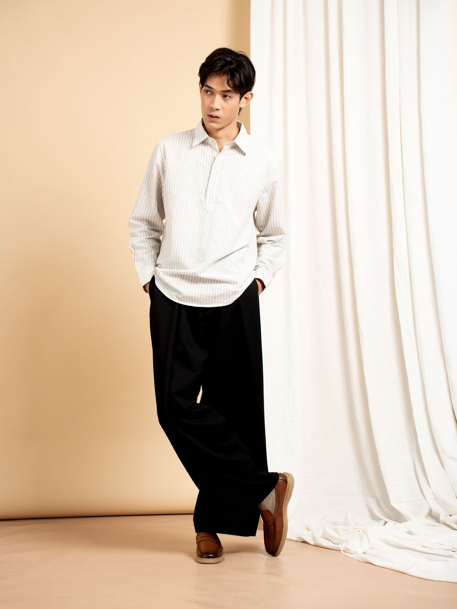 Armand Linen Shirt - White Grey Line (Stripe)