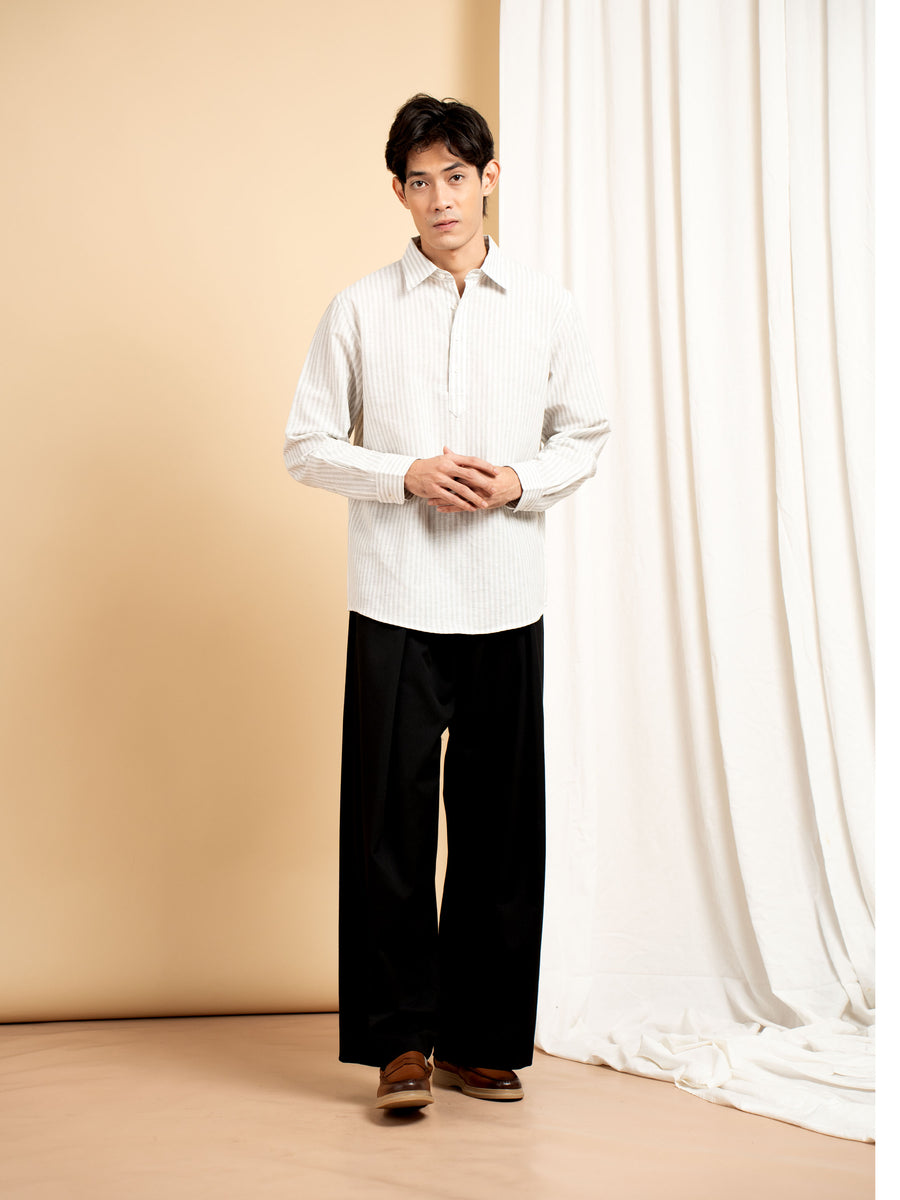 Armand Linen Shirt - White Grey Line (Stripe)