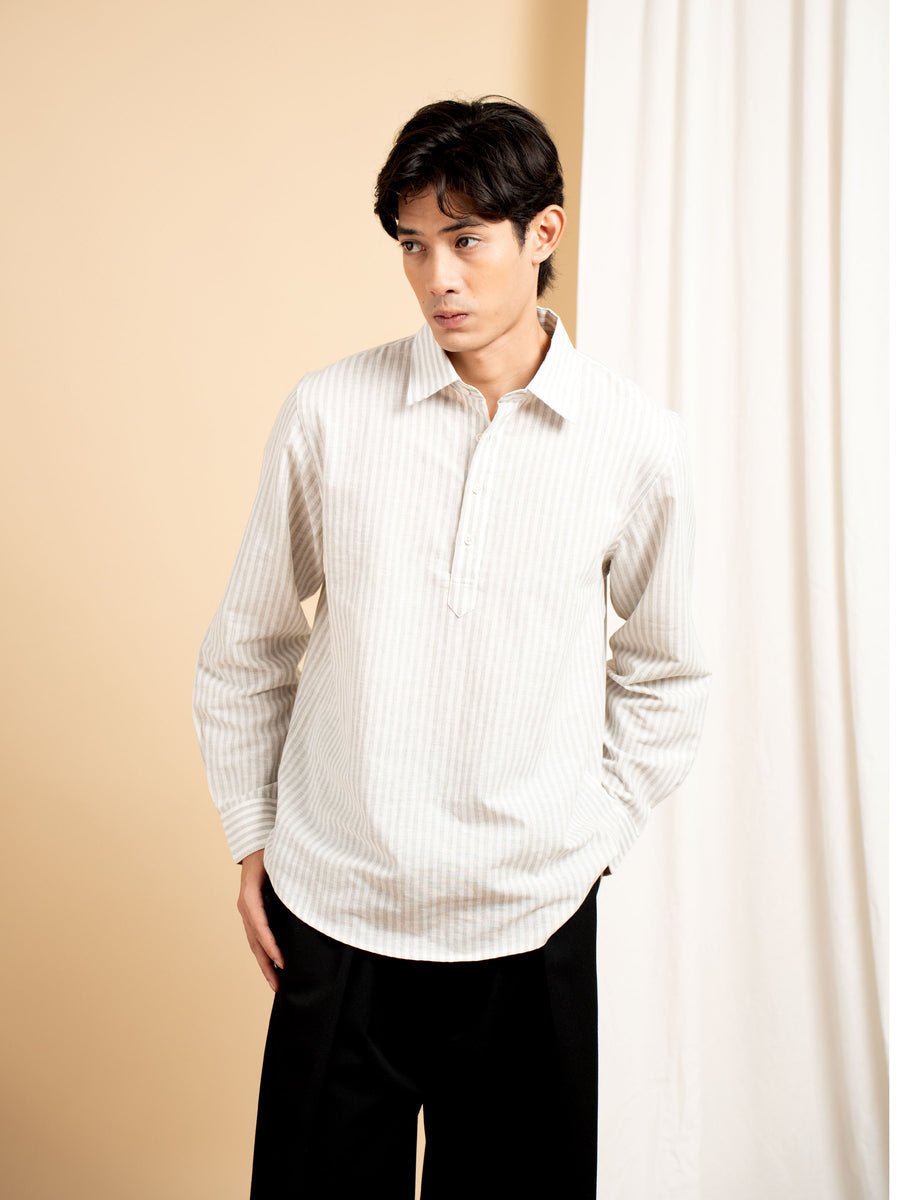 Armand Linen Shirt - White Grey Line (Stripe)