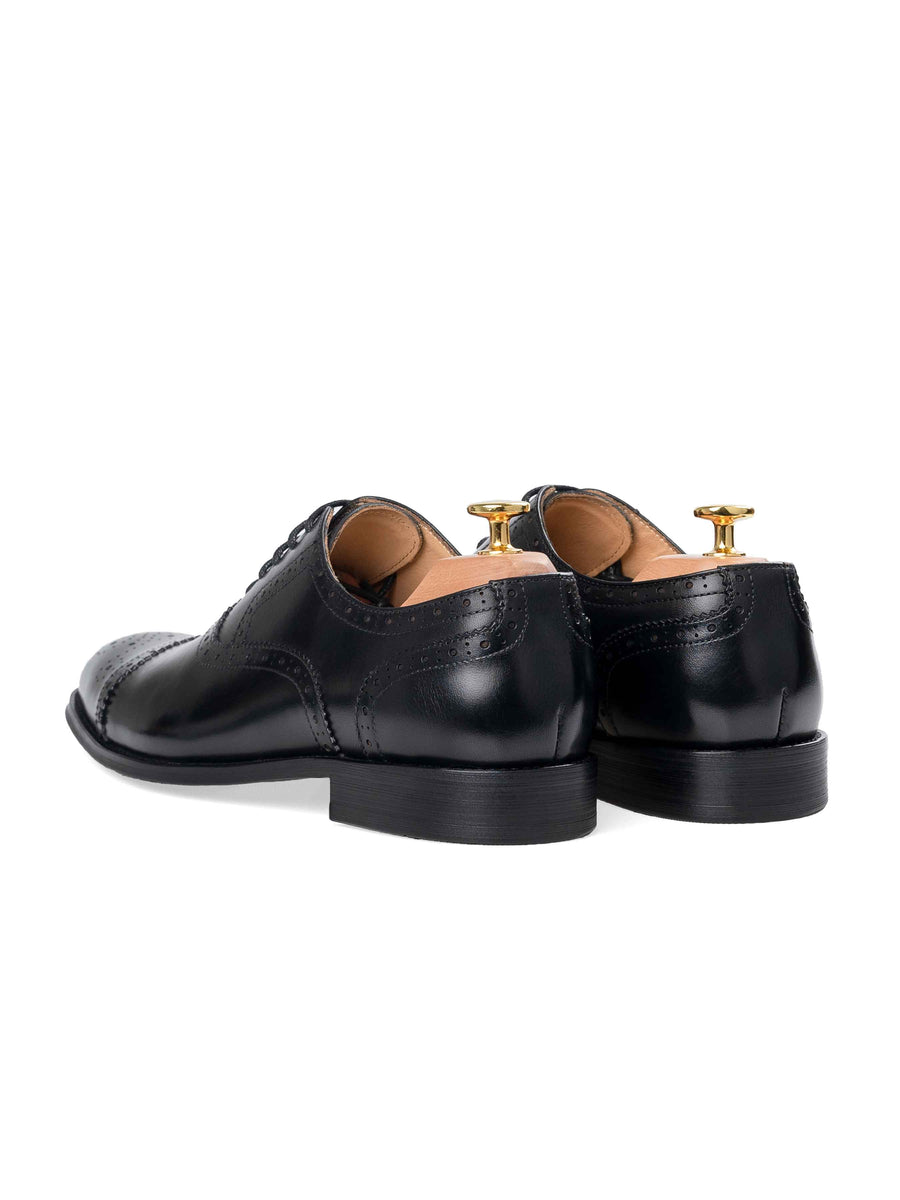 Back-Black-Semi-Brogue-Lace-Up-Oxford-Cap-Toe-Wide - Zeve