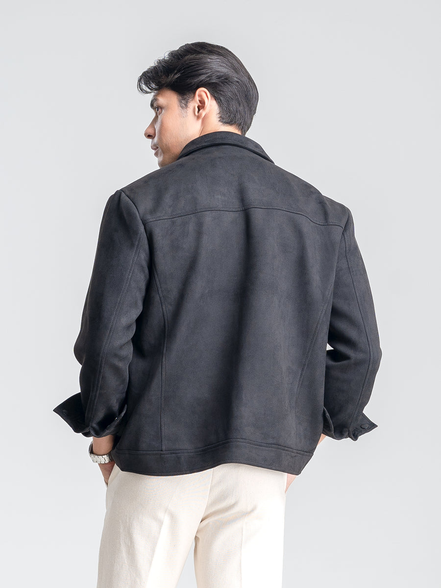 Back-Black-Suede-Jacket-Zipper - Zeve
