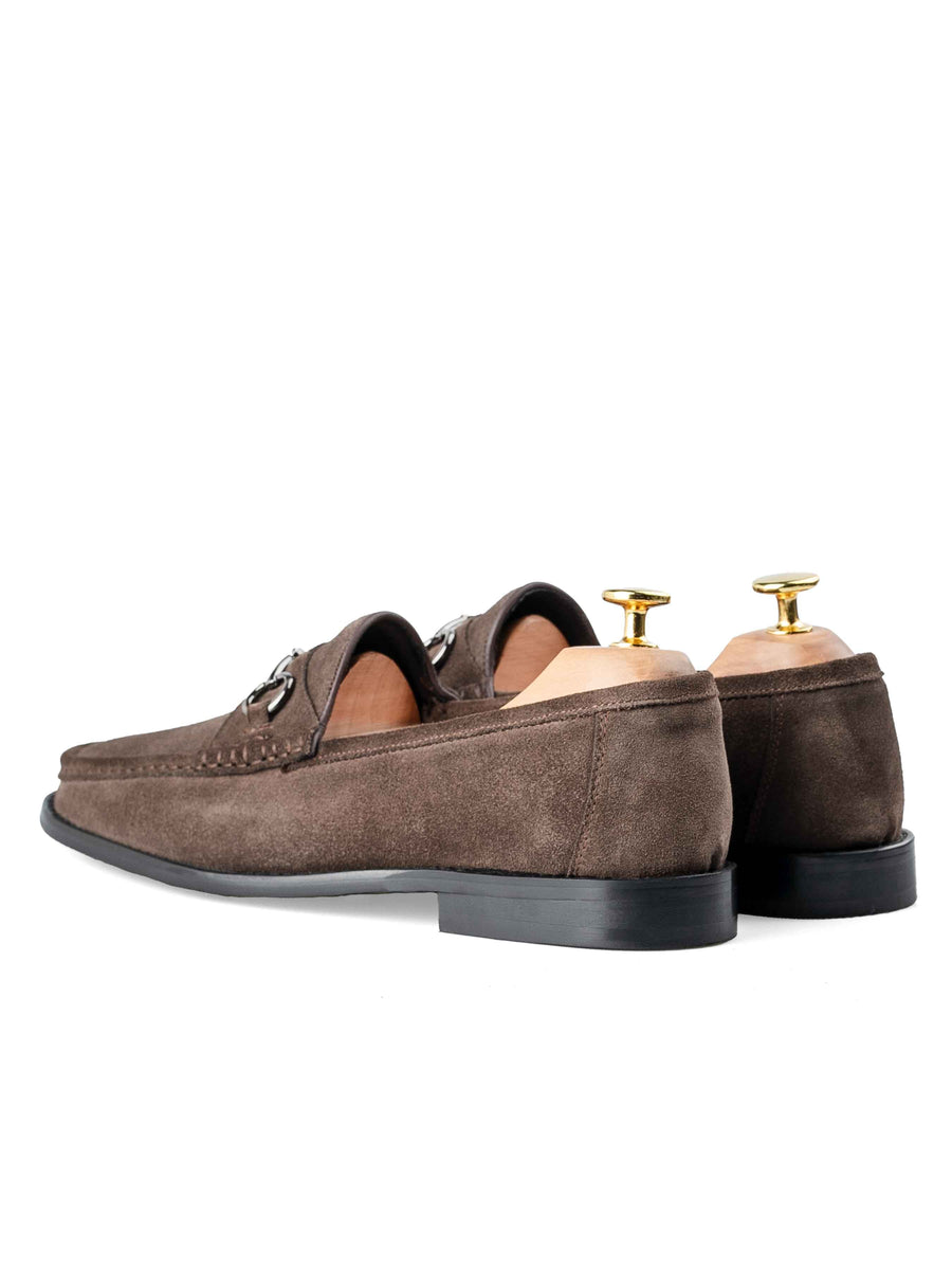 BackHorsebitMoccasinLoaferDarkBrownSuedeLeatherSilverBuckle - Zeve