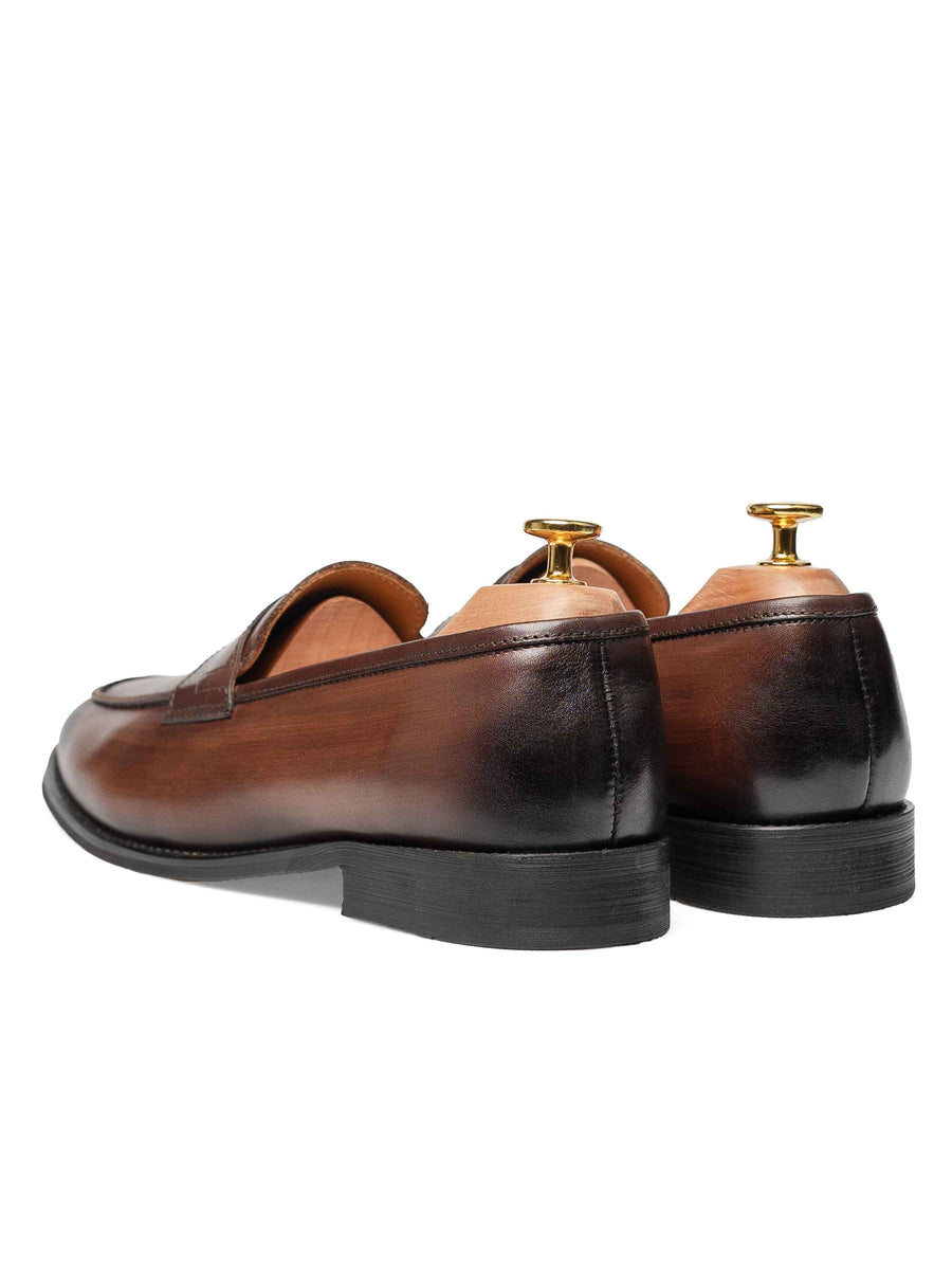 BackPennyLoaferDarkBrown_HandPaintedPatina - Zeve