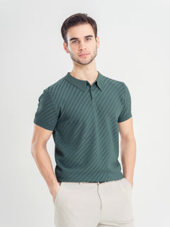 Basketweave-Knit-Polo-Tee-Forest-Green_01 - Zeve