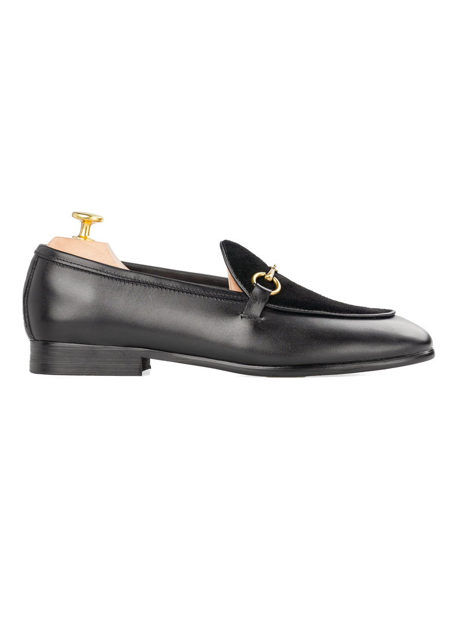 Belgian-Loafer-Horsebit-Buckle-Solid-Black-_-Suede-_Gold-Buckle__01 - Zeve