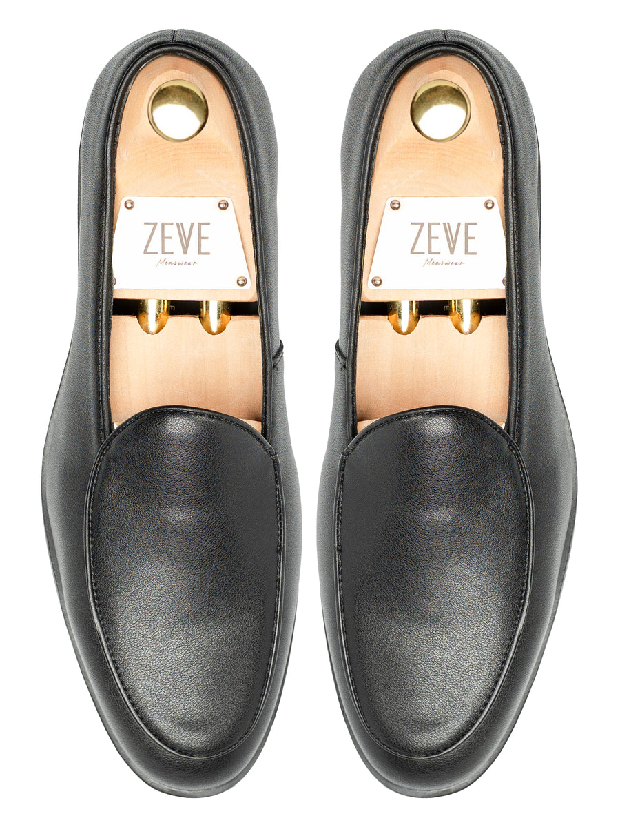 BelgianLoaferSolidBlackLeatherTop - Zeve