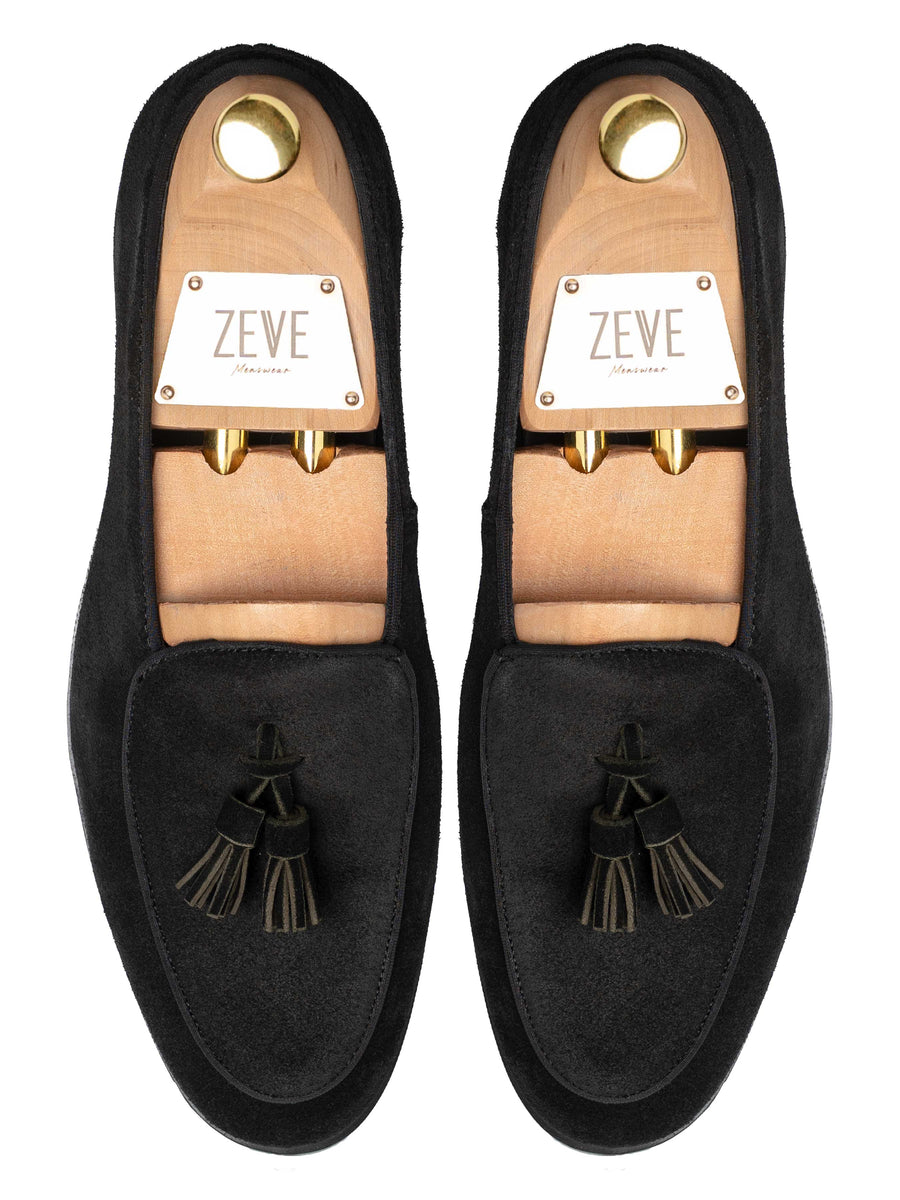 BelgianTasselBlackSuedeLeatherTop - Zeve