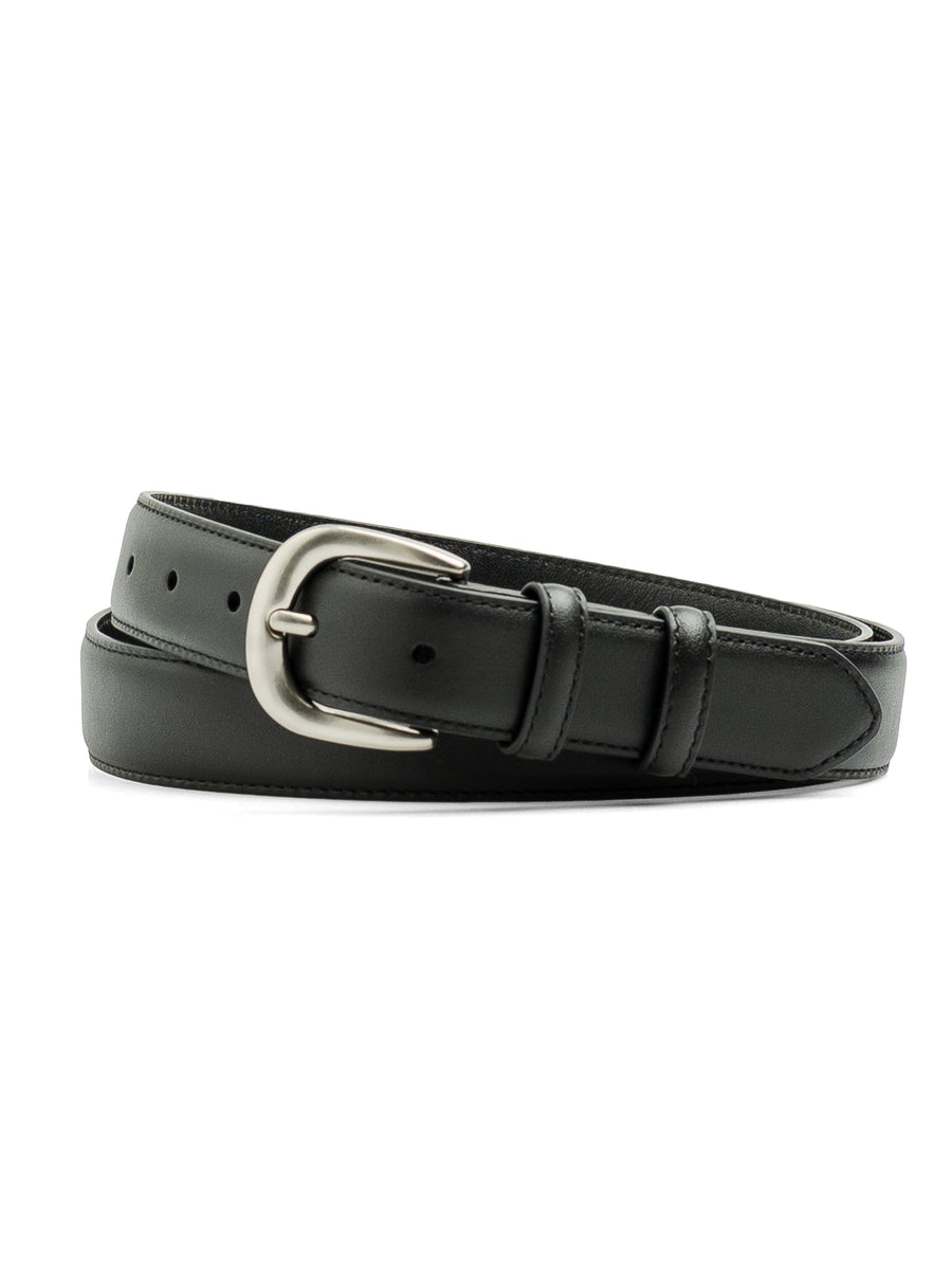 BlackClassicLeatherBeltwithSilverTonedBuckle - Zeve